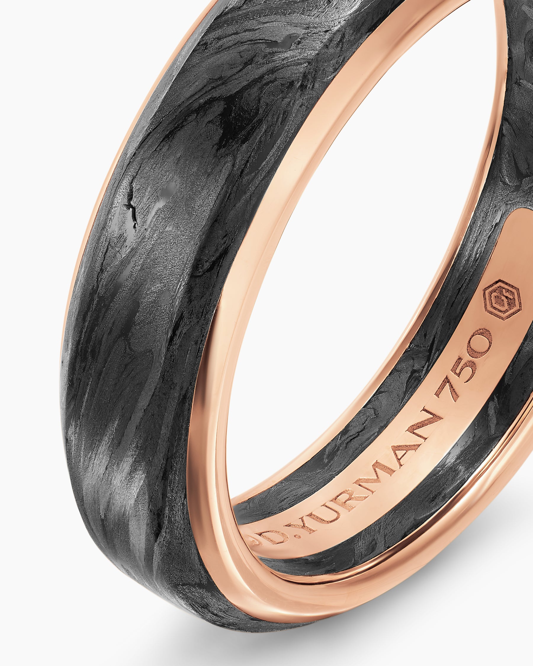 Streamline Band Ring in 18K Rose Gold with Forged Carbon, 6mm - Image 5