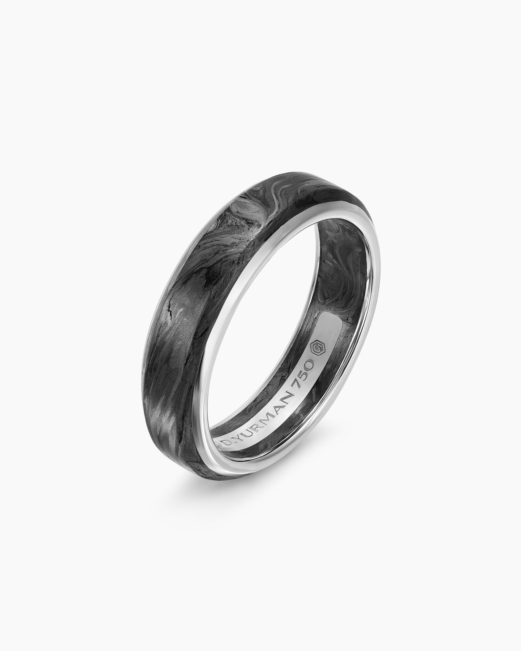 Streamline Band Ring in 18K White Gold with Forged Carbon, 6mm - Image 3