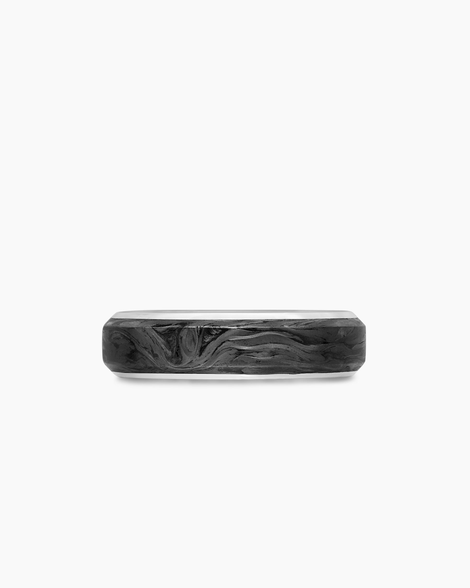 Streamline Band Ring in 18K White Gold with Forged Carbon, 6mm - Image 4