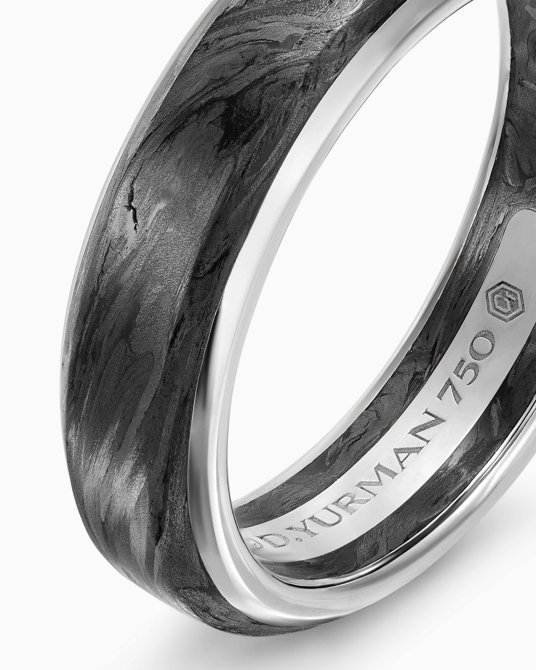 Streamline Band Ring in 18K White Gold with Forged Carbon, 6mm - Image 5