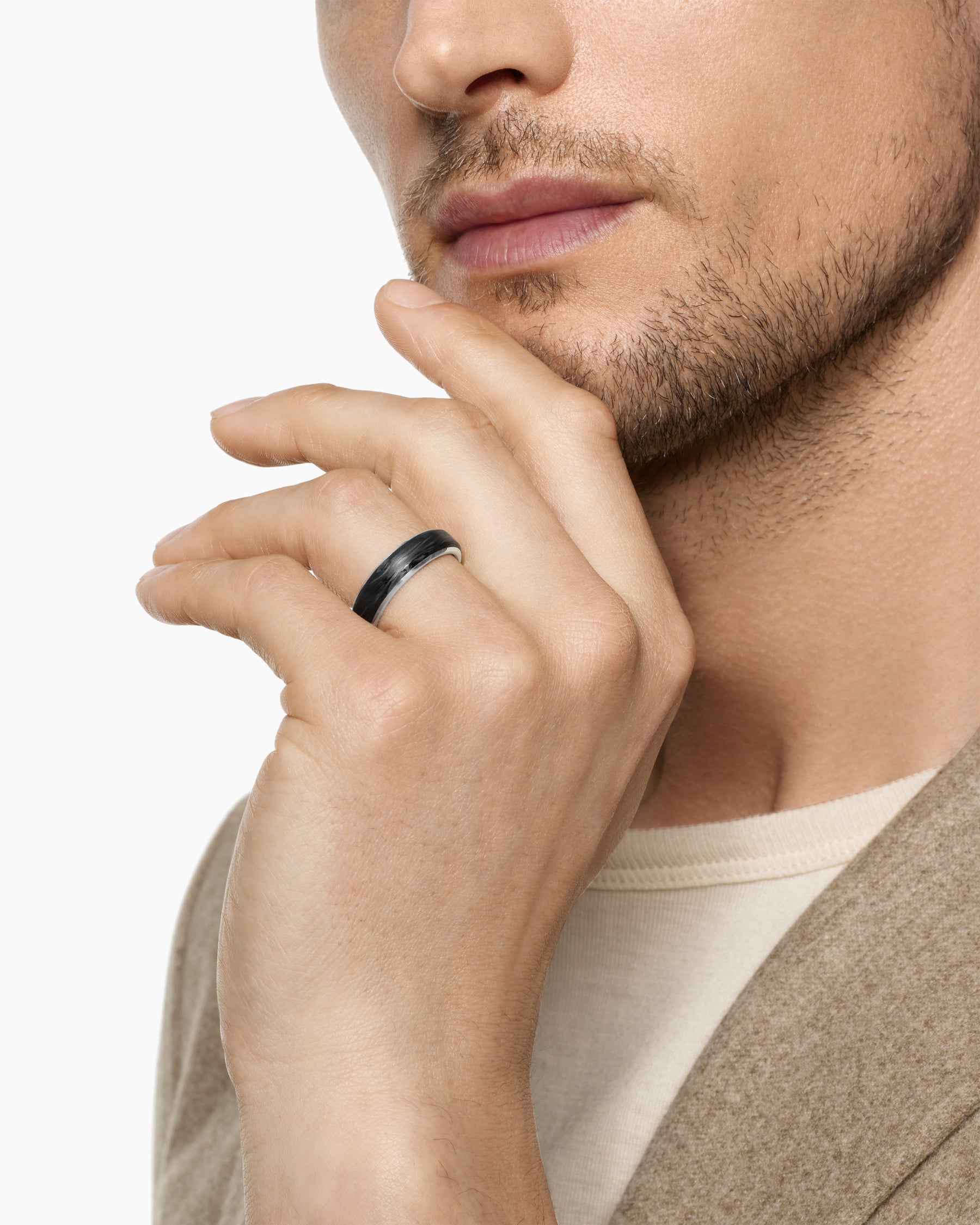 Alternative view of Streamline Band Ring in 18K White Gold with Forged Carbon, 6mm