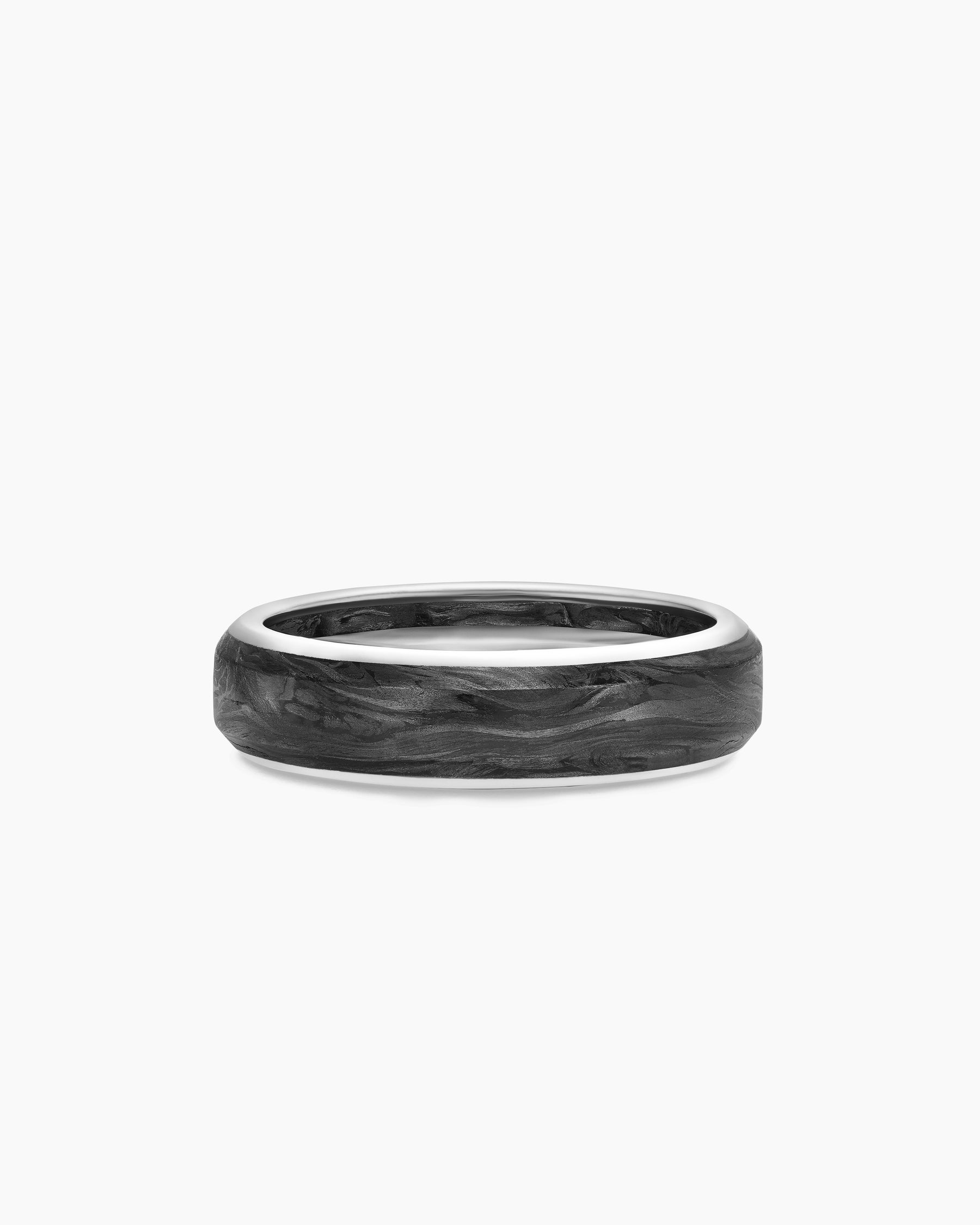 Streamline Band Ring in 18K White Gold with Forged Carbon, 6mm