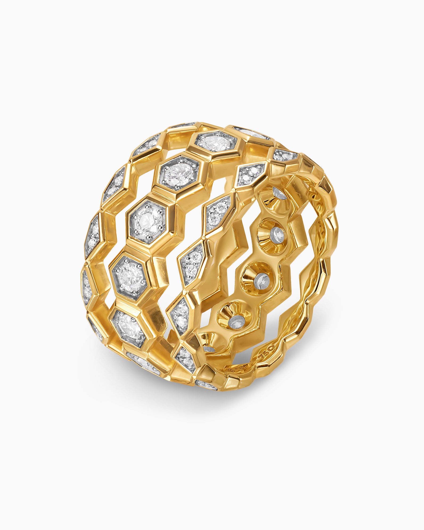 Hex Stack Ring in 18K Yellow Gold with Diamonds, 9.3mm - Image 3