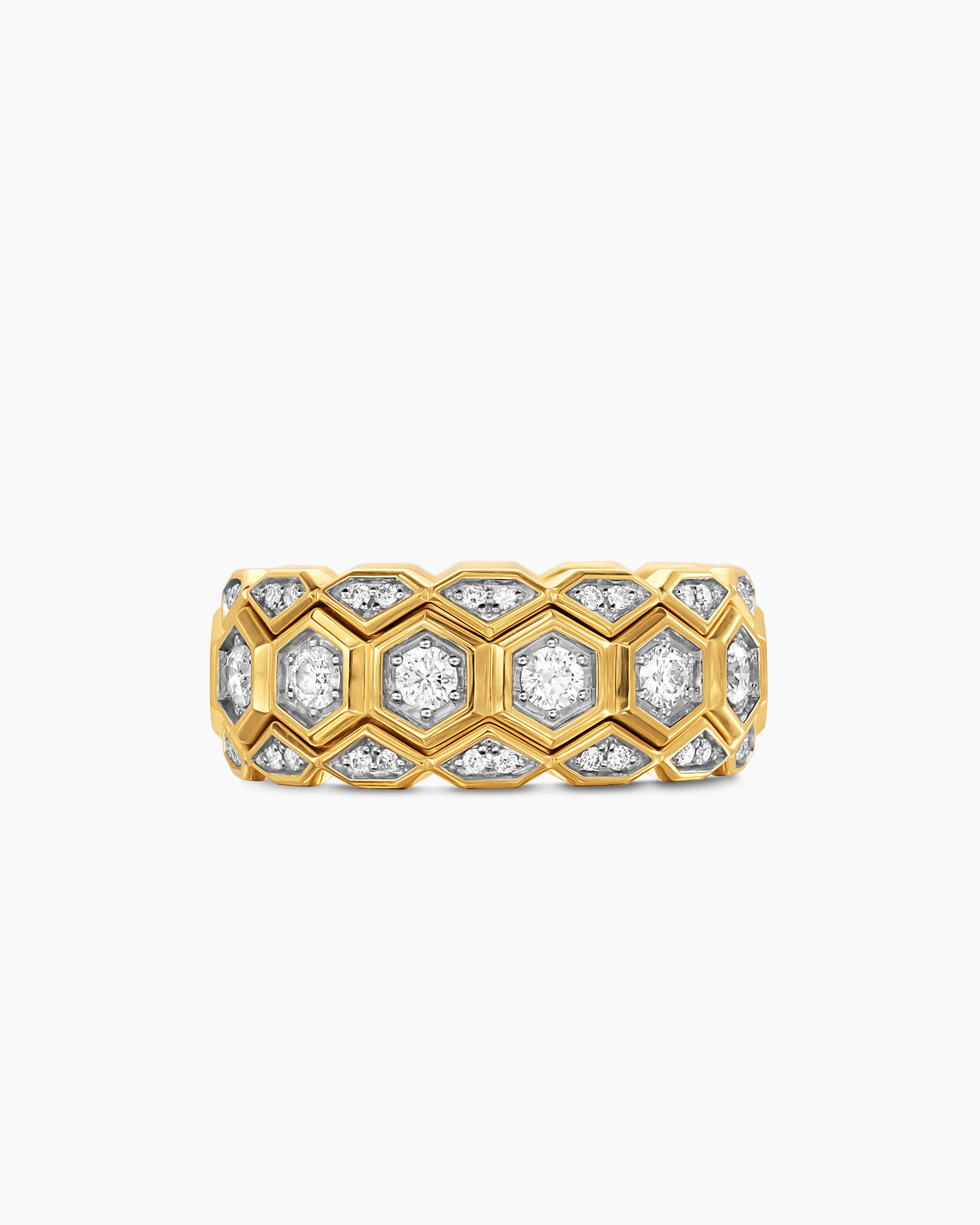 Hex Stack Ring in 18K Yellow Gold with Diamonds, 9.3mm - Image 4