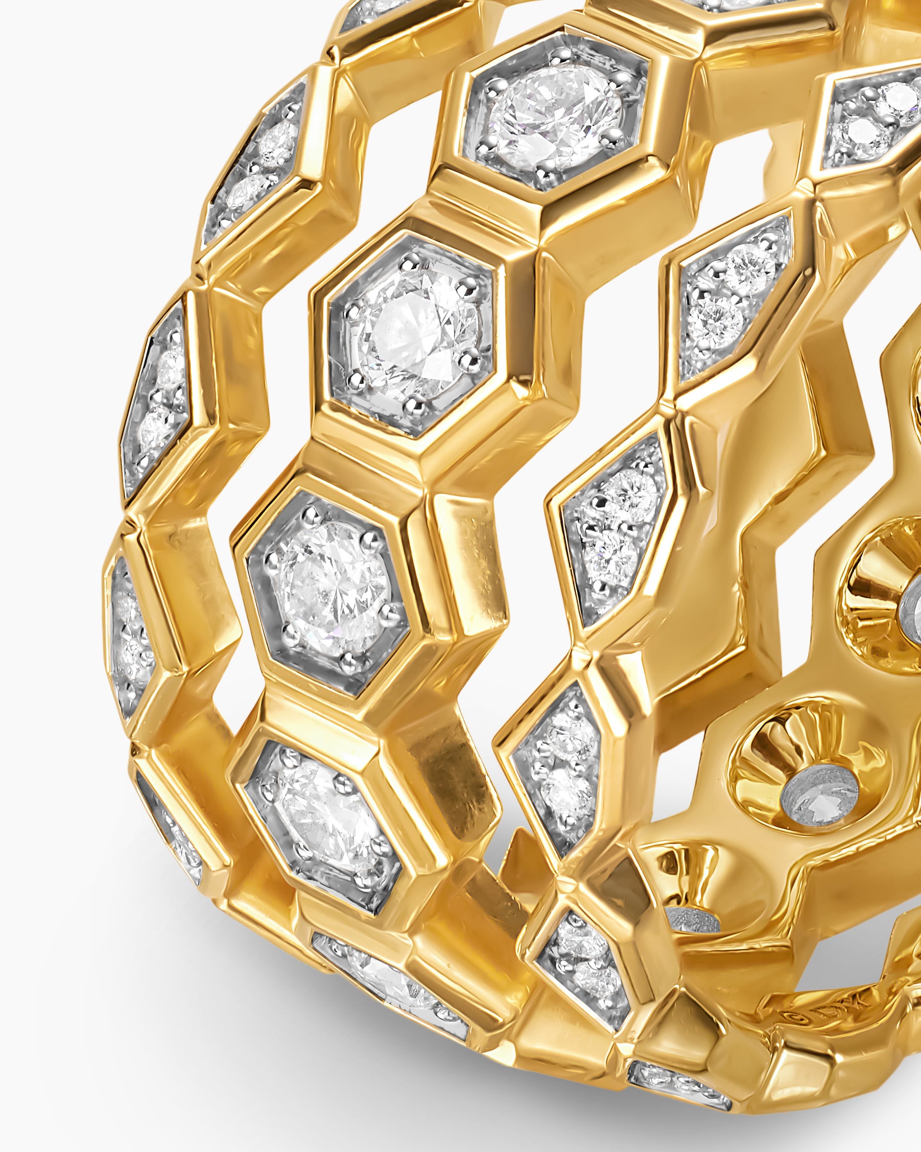 Hex Stack Ring in 18K Yellow Gold with Diamonds, 9.3mm - Image 5