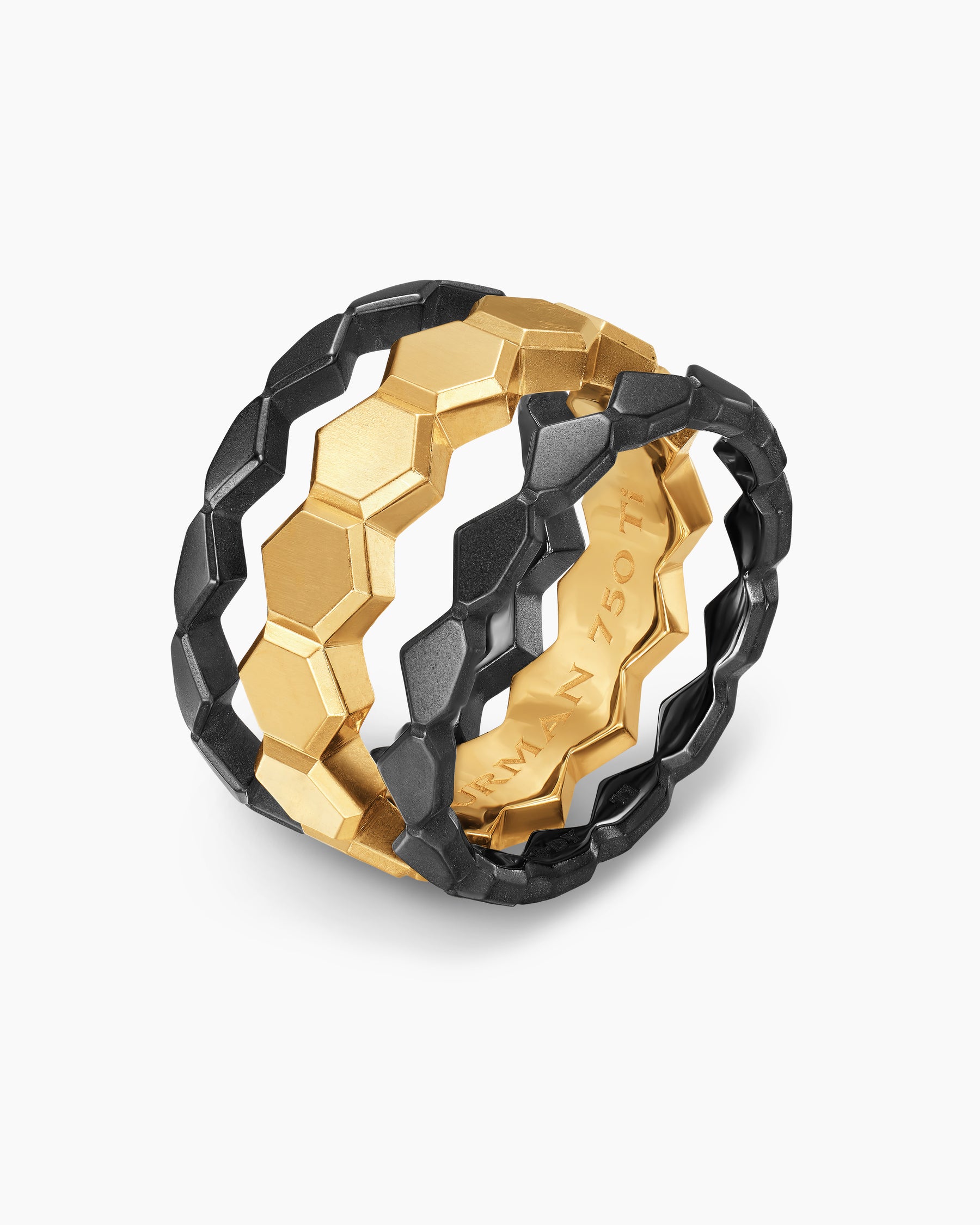 Hex Stack Ring in 18K Yellow Gold with Black Titanium, 9.3mm - Image 3