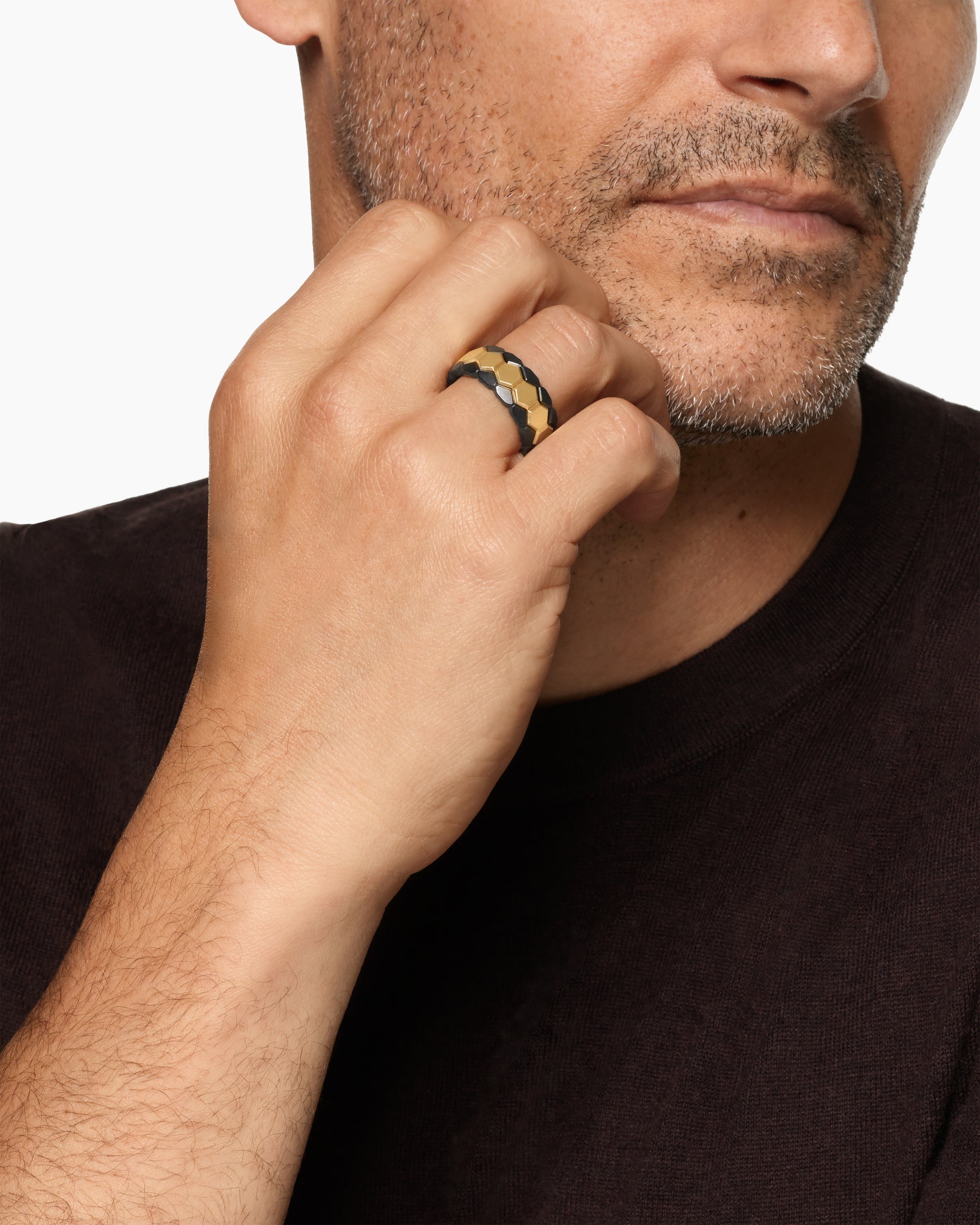 Alternative view of Hex Stack Ring in 18K Yellow Gold with Black Titanium, 9.3mm