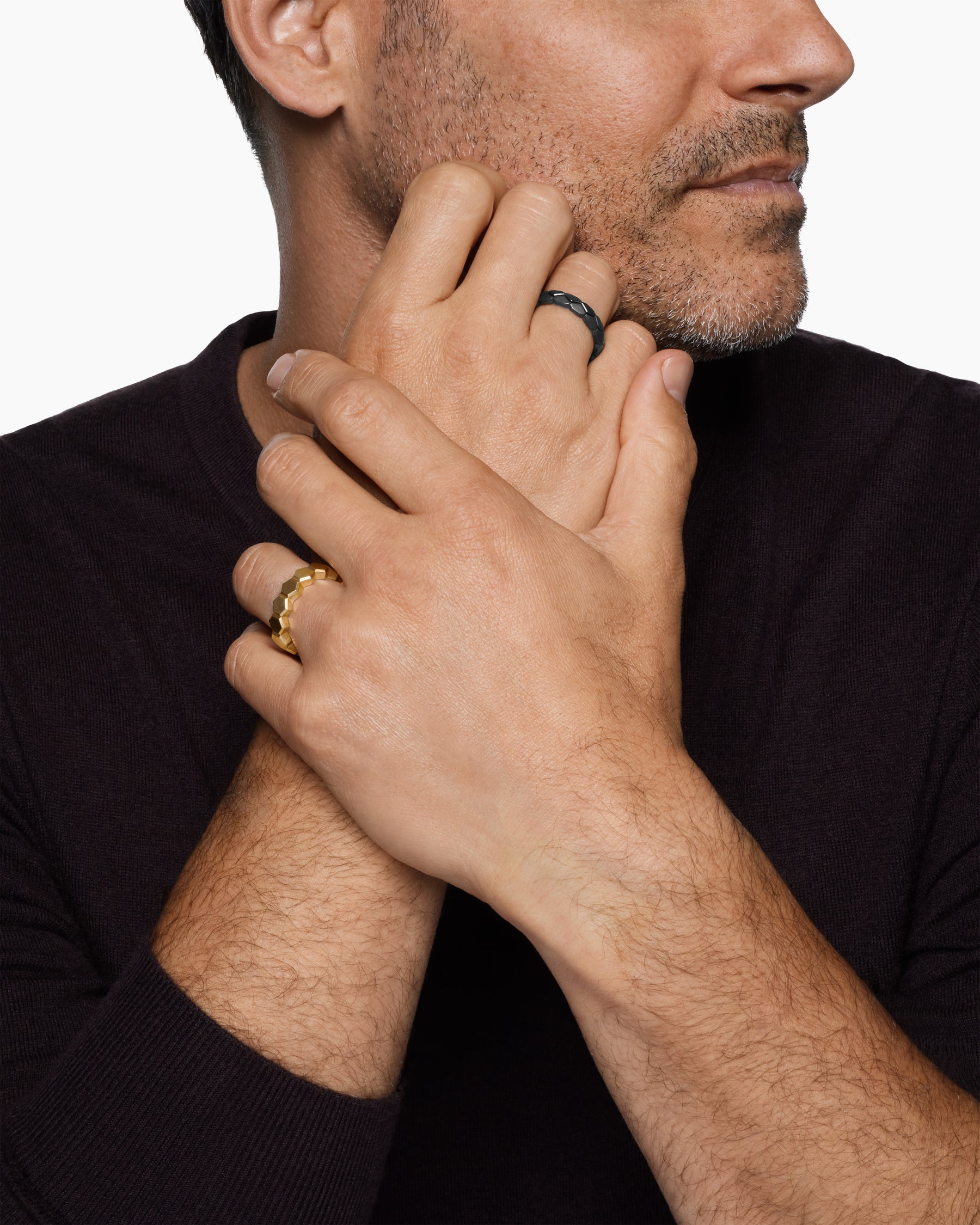 Hex Stack Ring in 18K Yellow Gold with Black Titanium, 9.3mm - Image 6