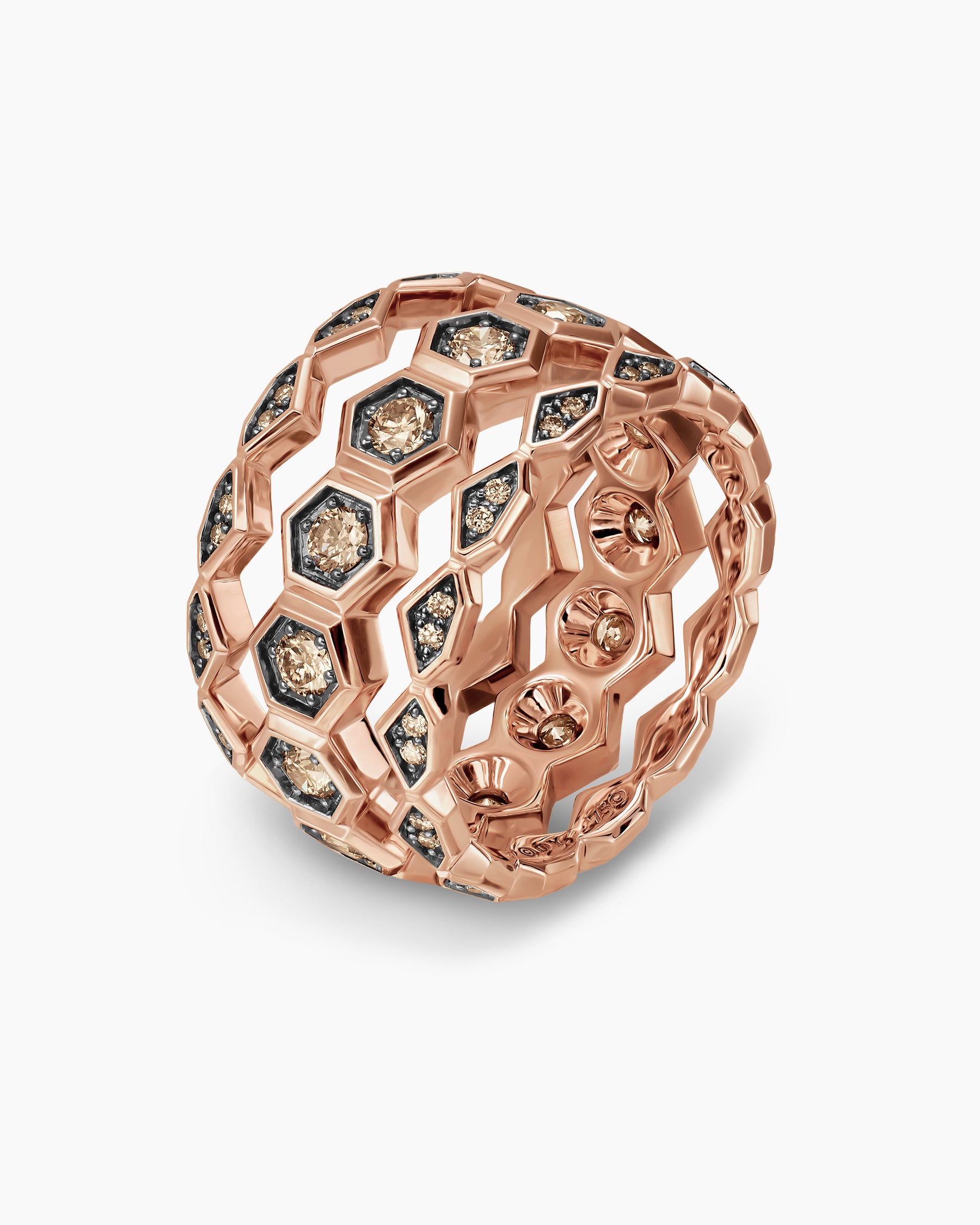 Hex Stack Ring in 18K Rose Gold with Cognac Diamonds, 9.3mm - Image 3