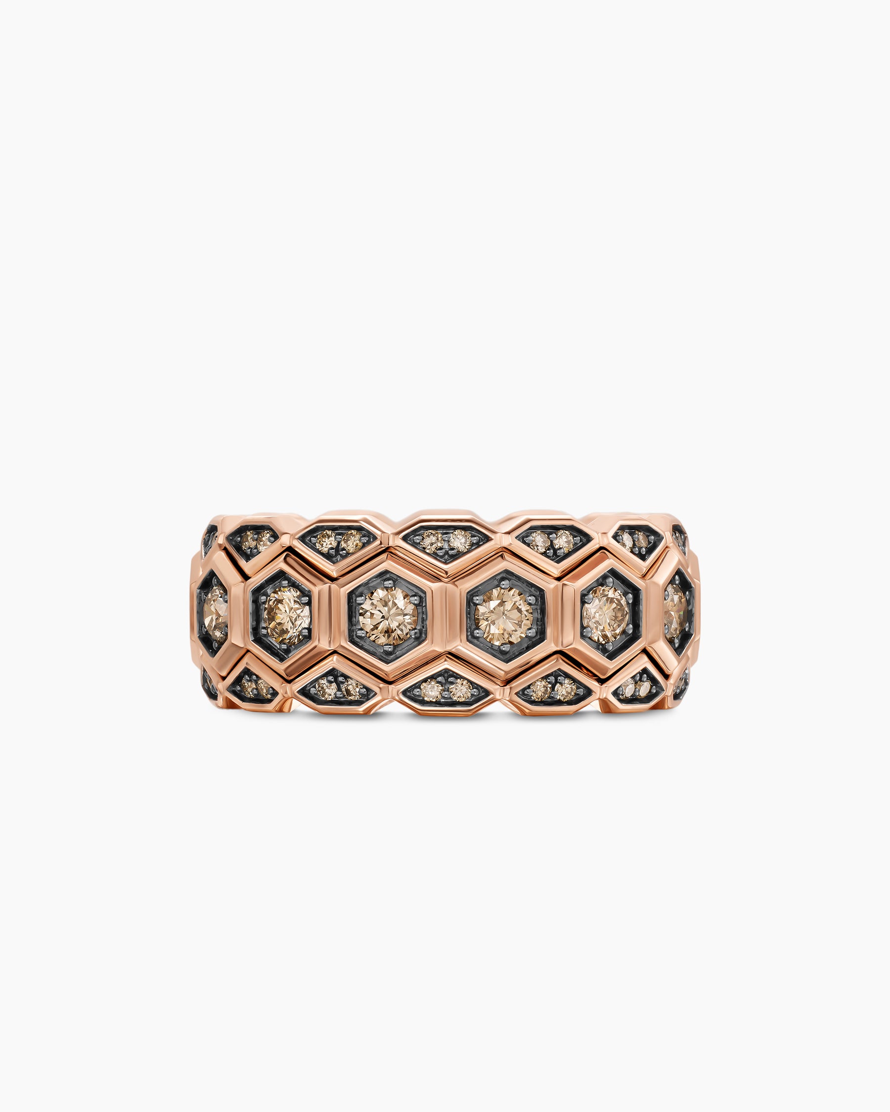 Hex Stack Ring in 18K Rose Gold with Cognac Diamonds, 9.3mm - Image 4