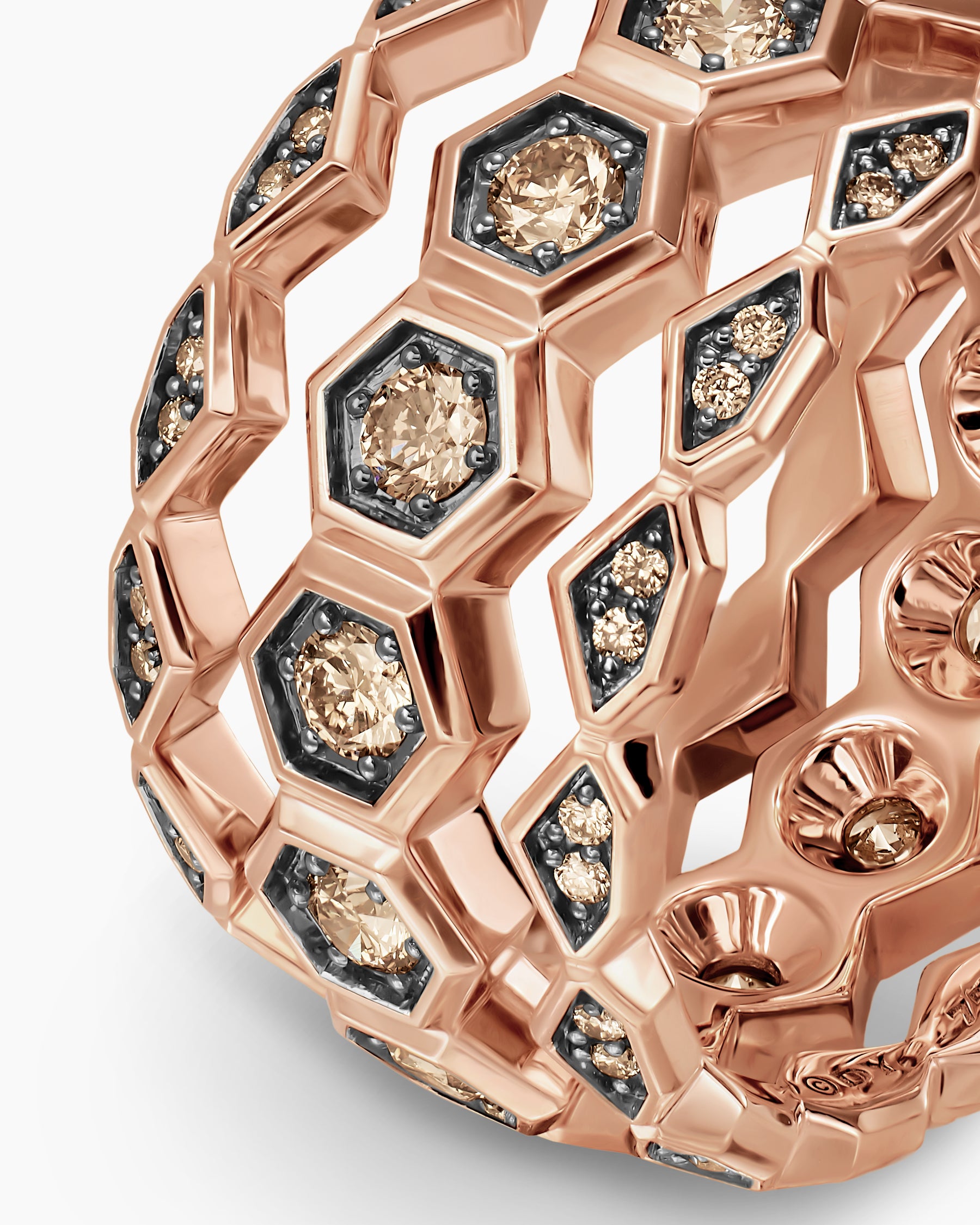 Hex Stack Ring in 18K Rose Gold with Cognac Diamonds, 9.3mm - Image 5