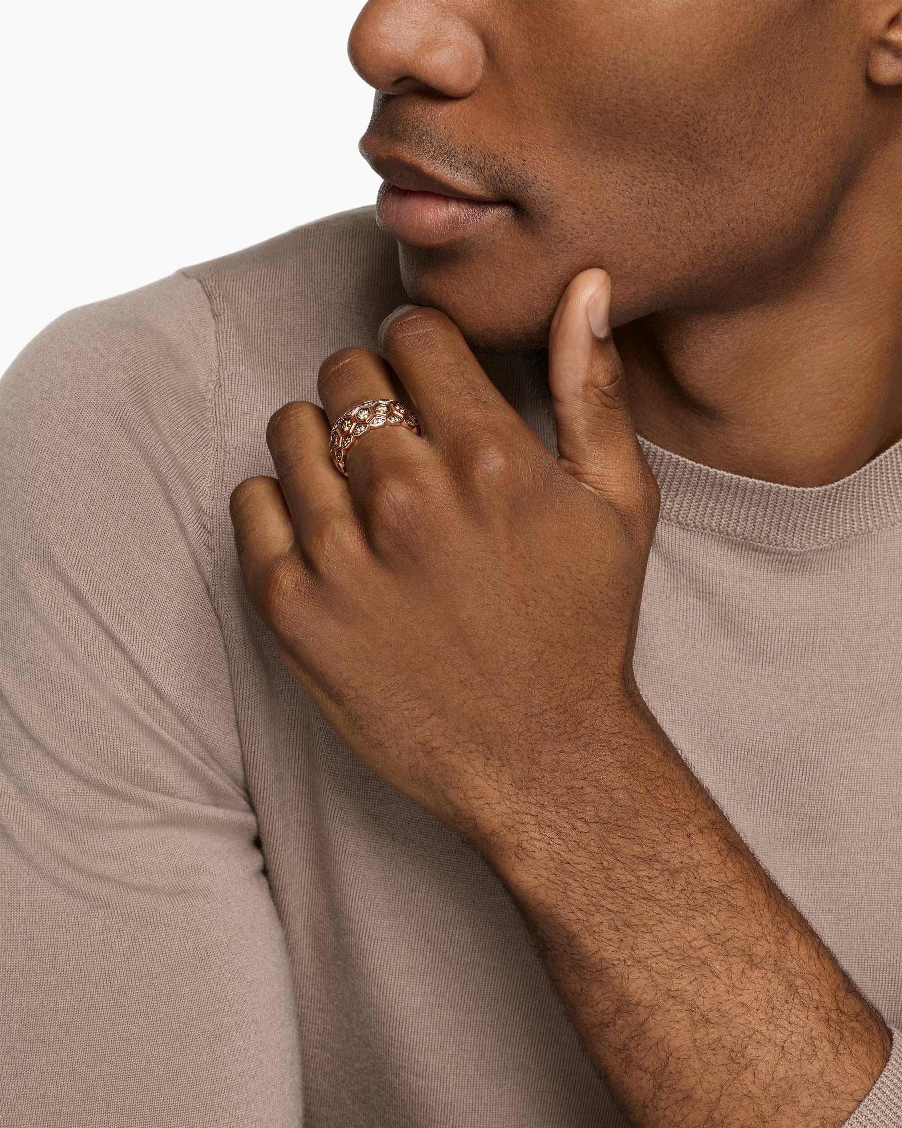 Hex Stack Ring in 18K Rose Gold with Cognac Diamonds, 9.3mm - Image 2