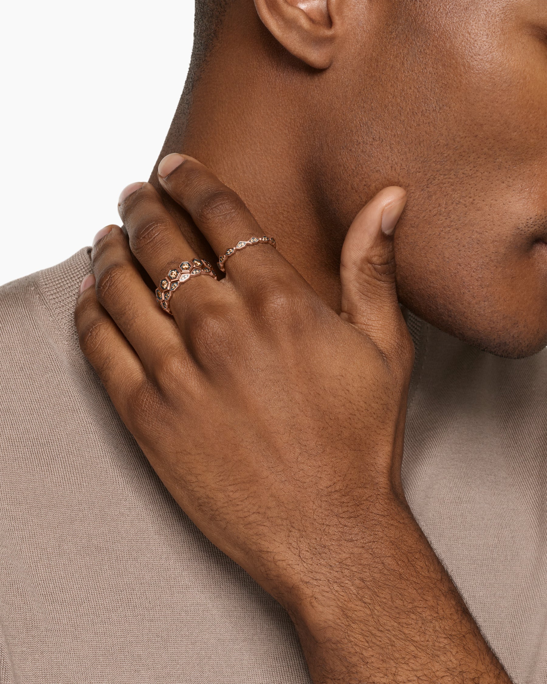 Hex Stack Ring in 18K Rose Gold with Cognac Diamonds, 9.3mm - Image 6