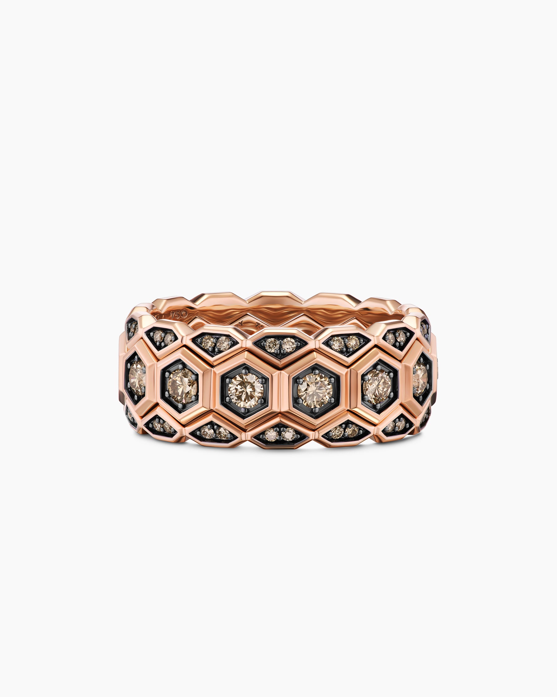Hex Stack Ring in 18K Rose Gold with Cognac Diamonds, 9.3mm