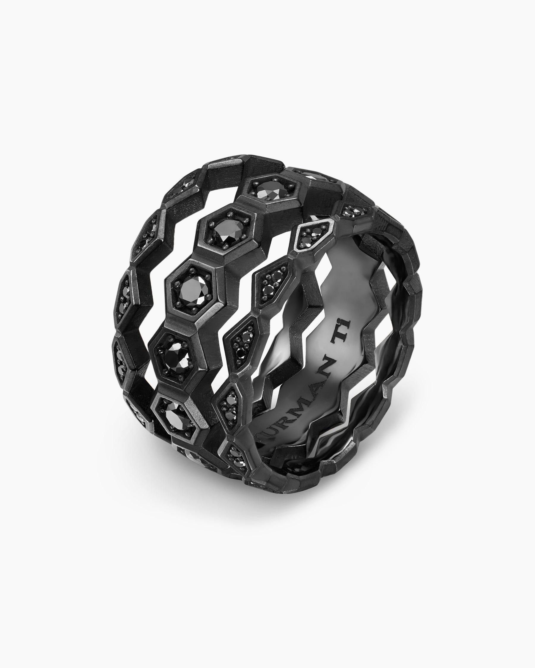 Hex Stack Ring in Black Titanium with Black Diamonds, 9.3mm - Image 3