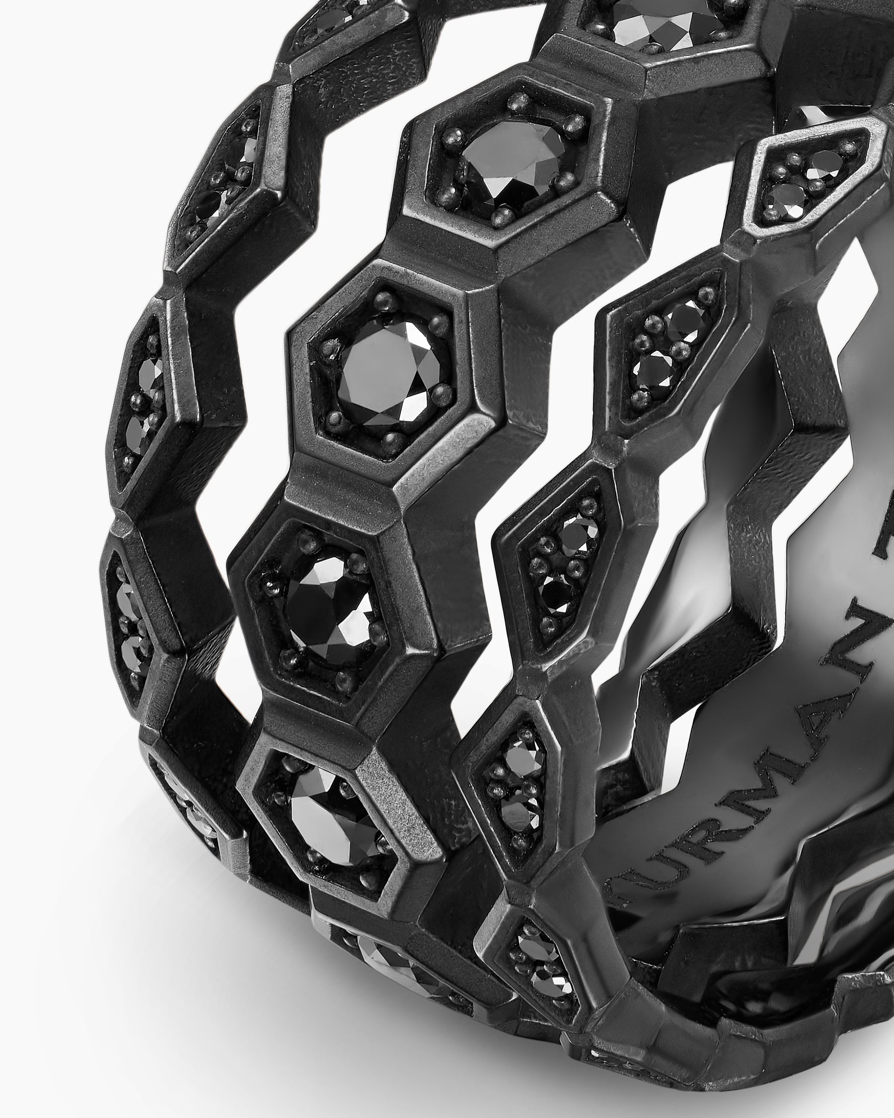 Hex Stack Ring in Black Titanium with Black Diamonds, 9.3mm - Image 5