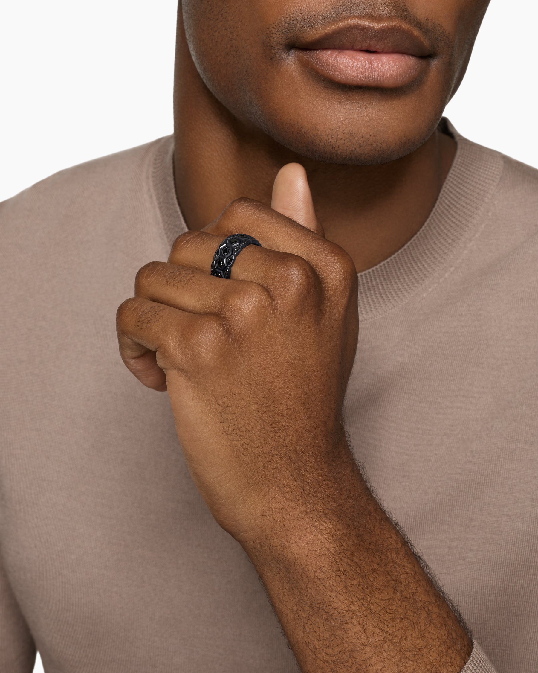 Alternative view of Hex Stack Ring in Black Titanium with Black Diamonds, 9.3mm
