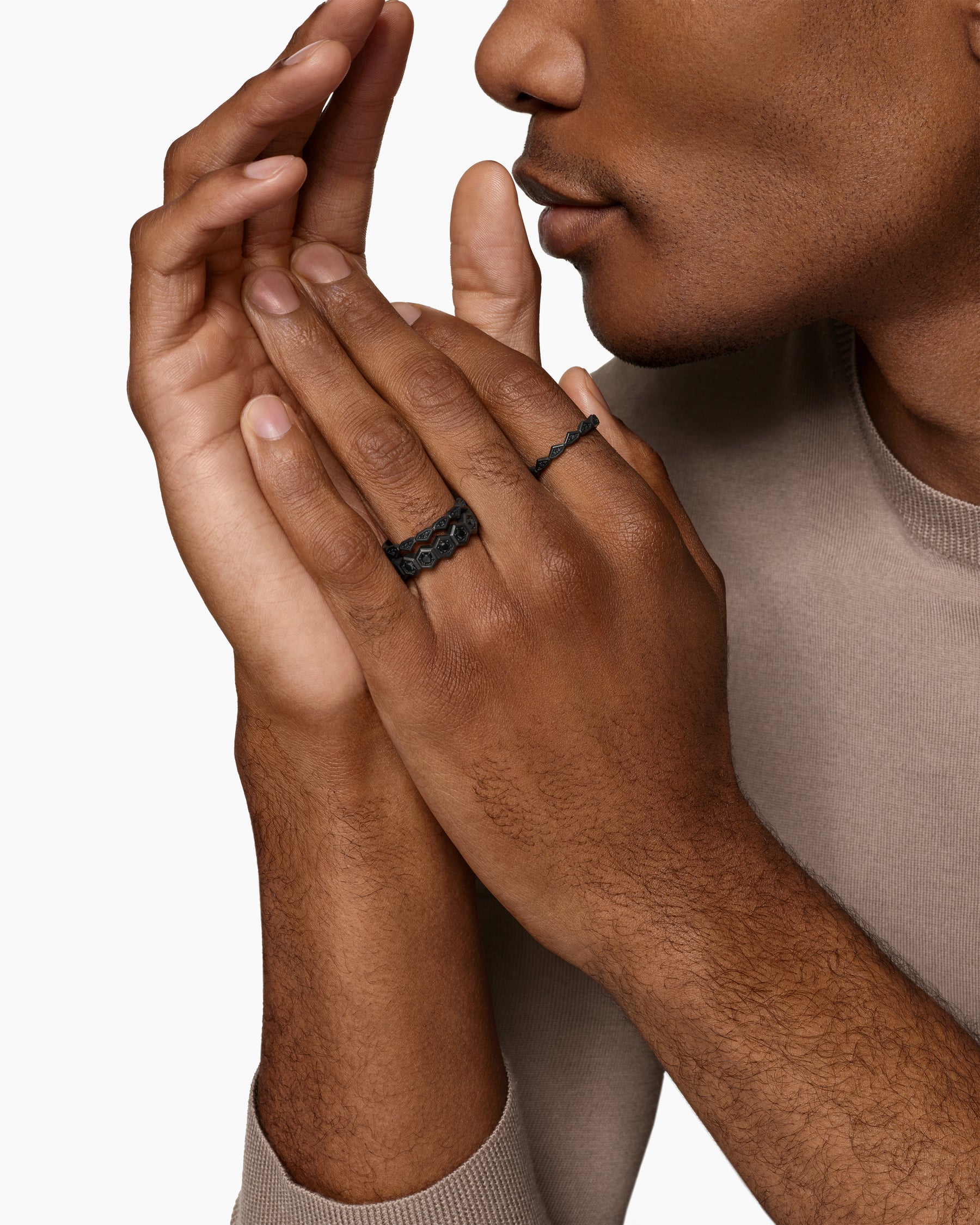 Hex Stack Ring in Black Titanium with Black Diamonds, 9.3mm - Image 6
