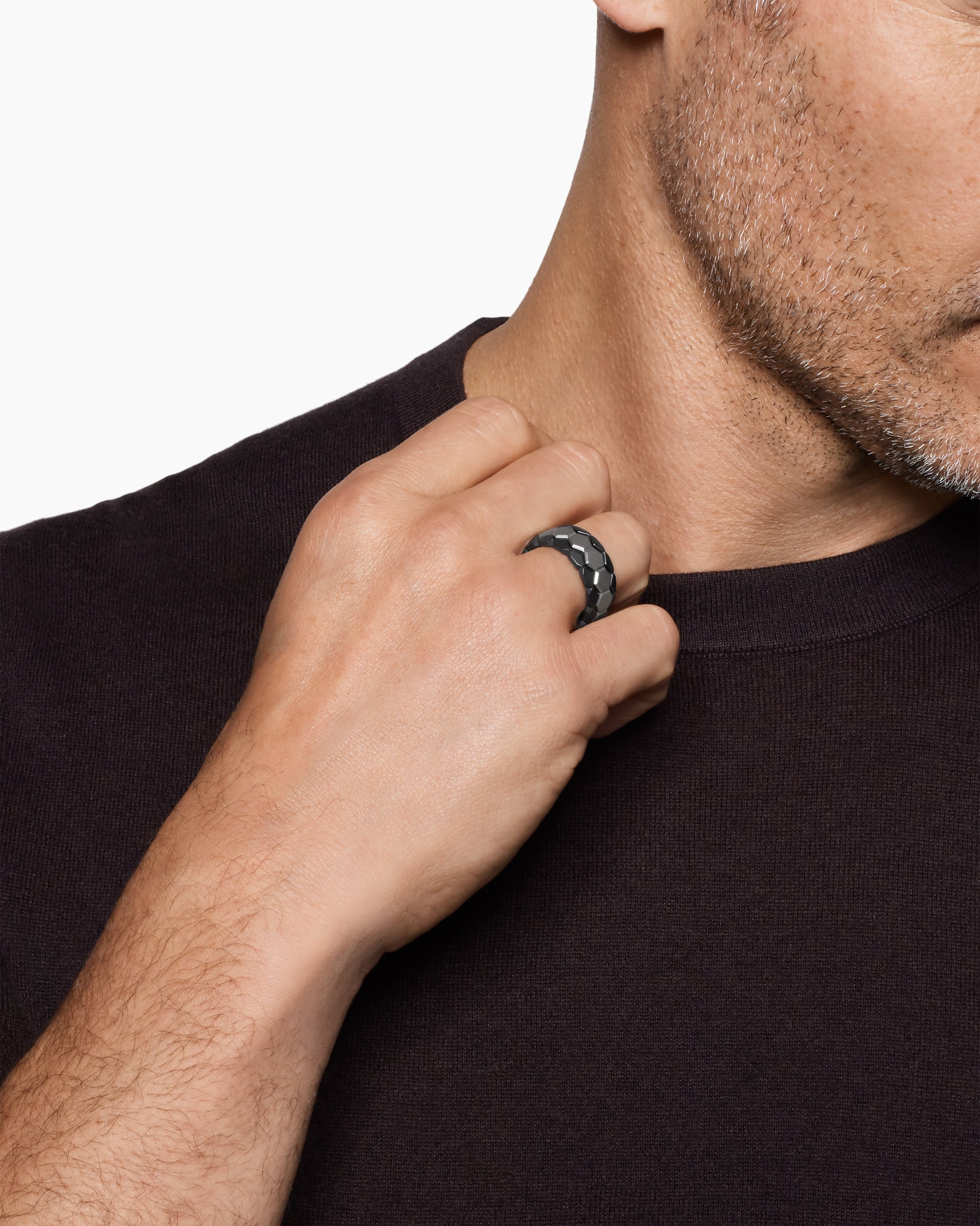 Alternative view of Hex Stack Ring in Black Titanium with Grey Titanium, 9.3mm