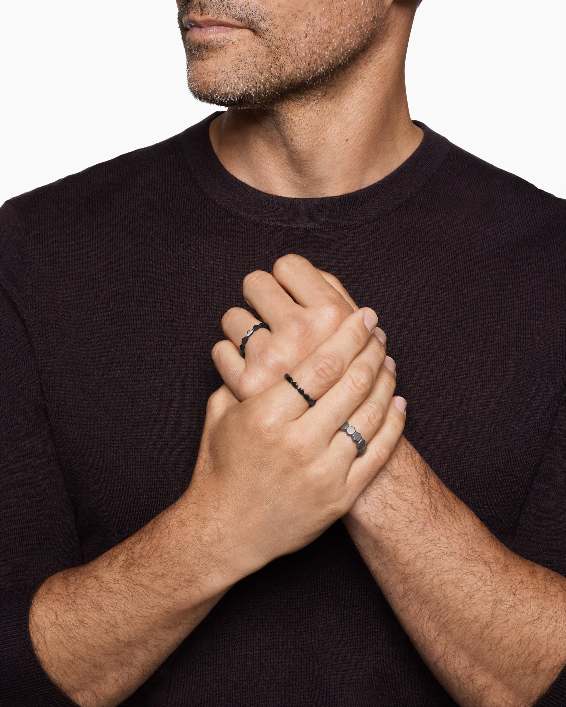Hex Stack Ring in Black Titanium with Grey Titanium, 9.3mm - Image 6