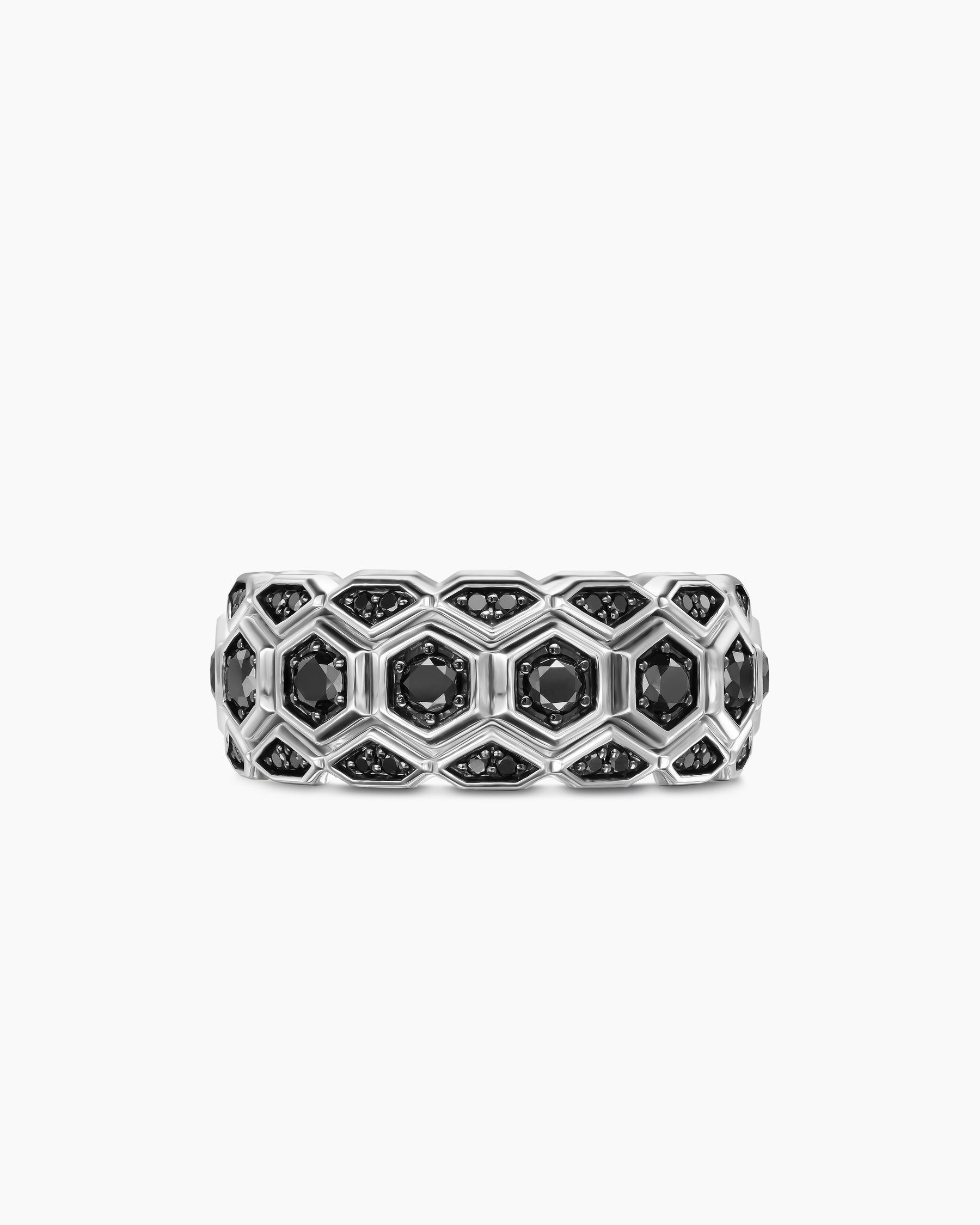 Hex Stack Ring in Sterling Silver with Black Diamonds, 9.3mm - Image 4
