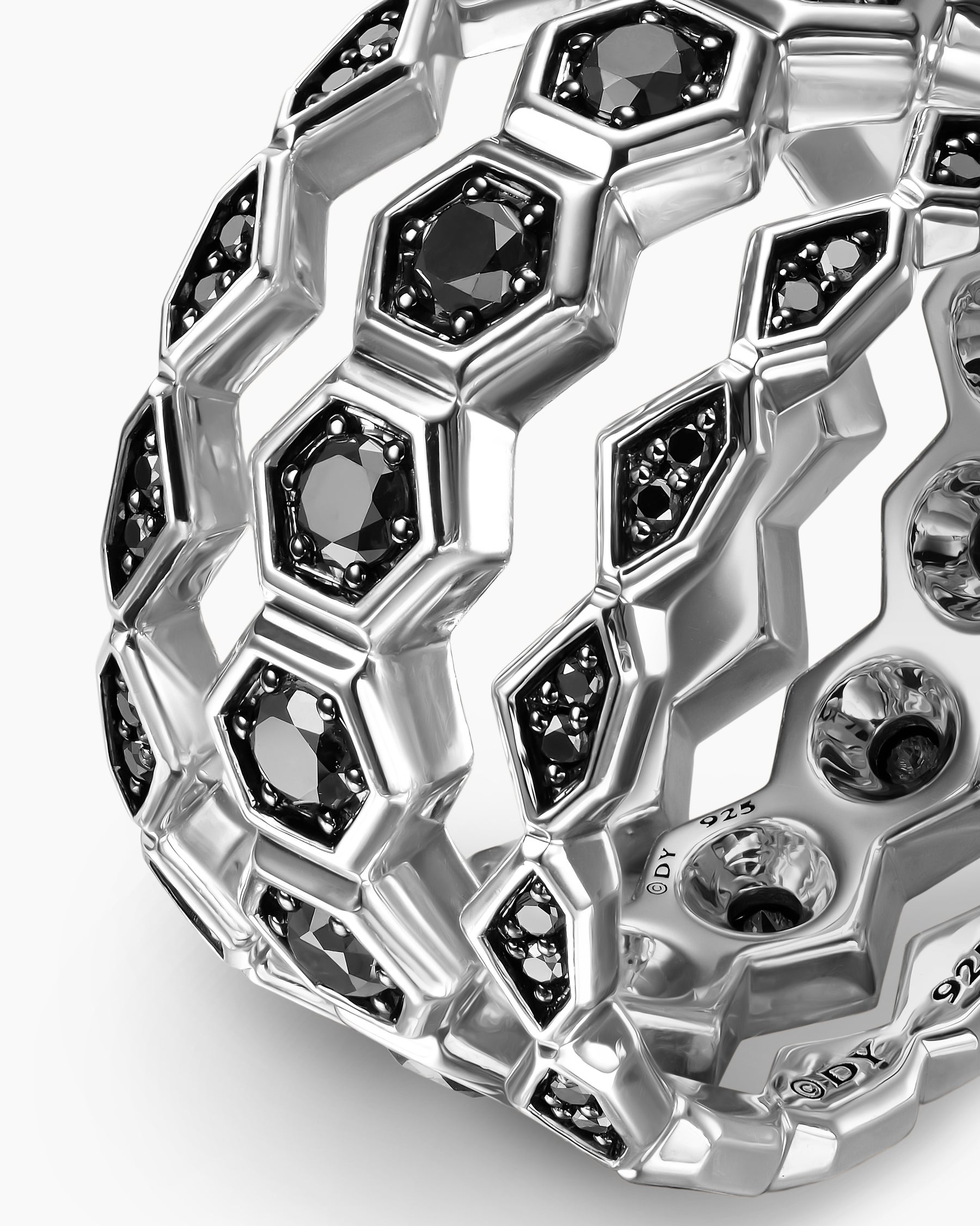 Hex Stack Ring in Sterling Silver with Black Diamonds, 9.3mm - Image 5