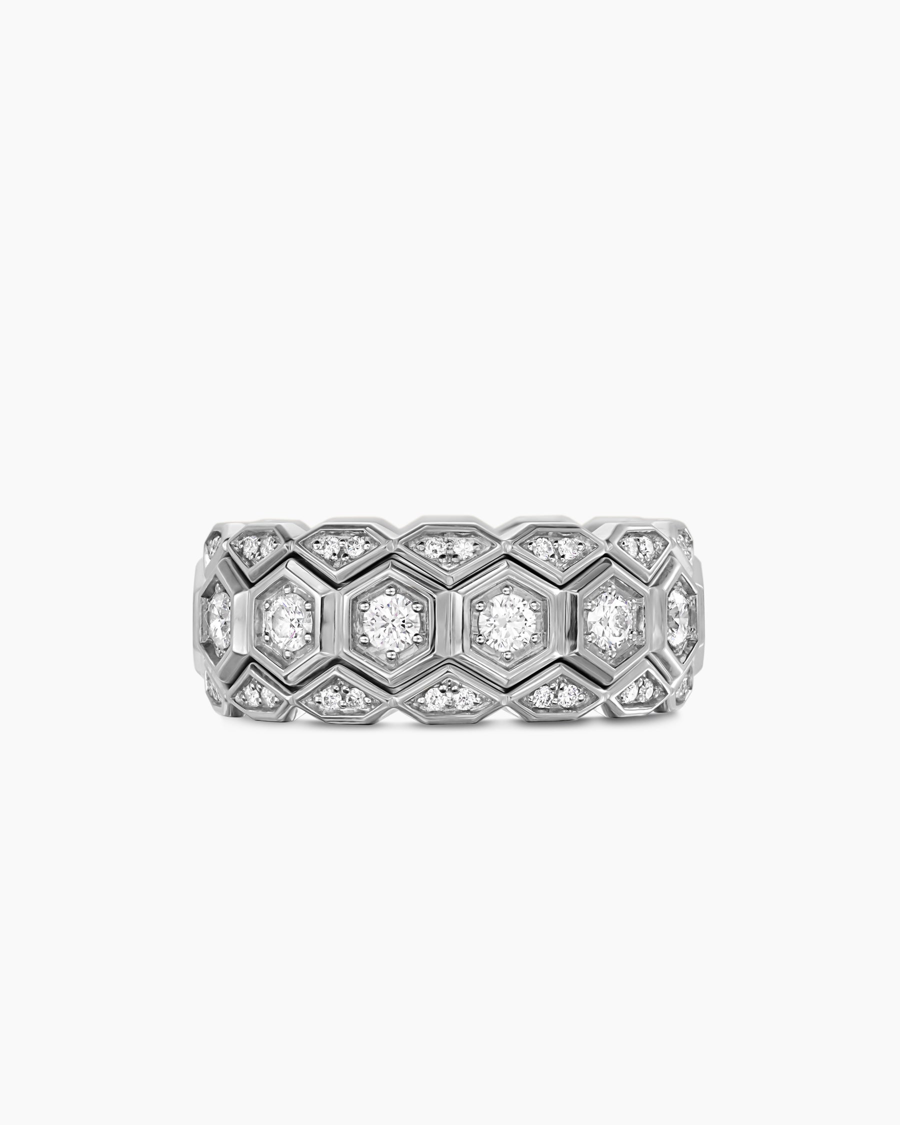 Hex Stack Ring in Sterling Silver with Diamonds, 9.3mm - Image 4