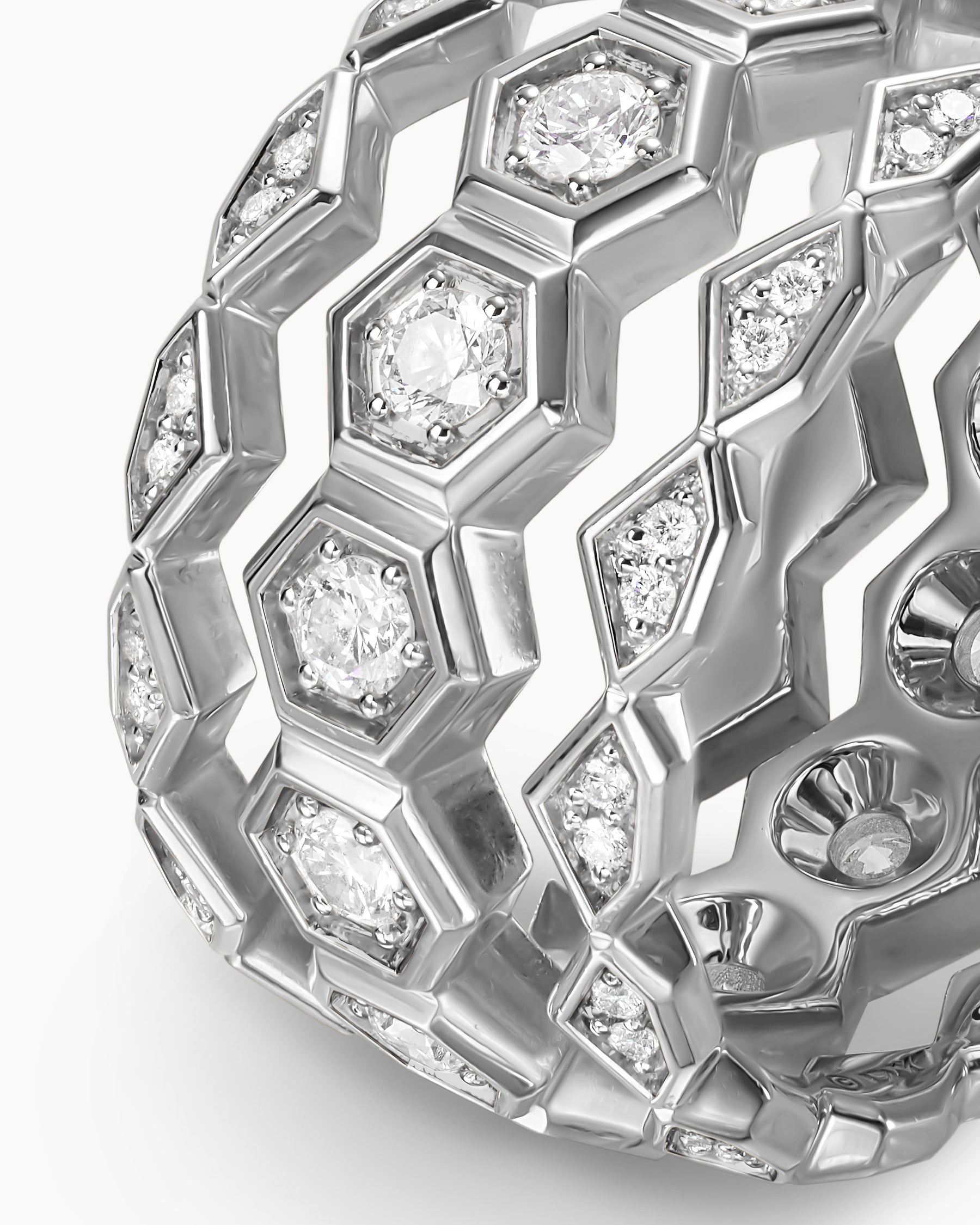 Hex Stack Ring in Sterling Silver with Diamonds, 9.3mm - Image 5