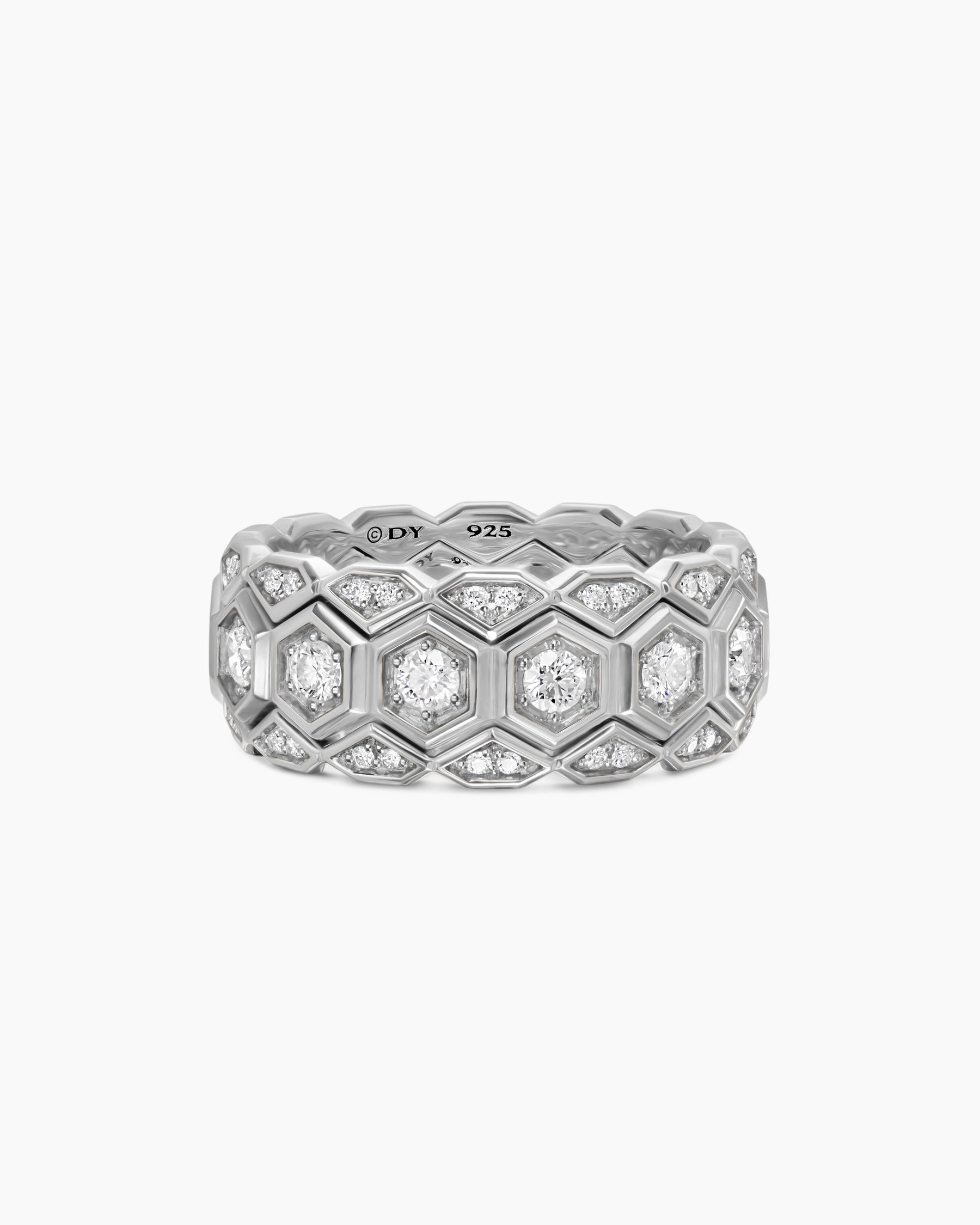 Hex Stack Ring in Sterling Silver with Diamonds, 9.3mm