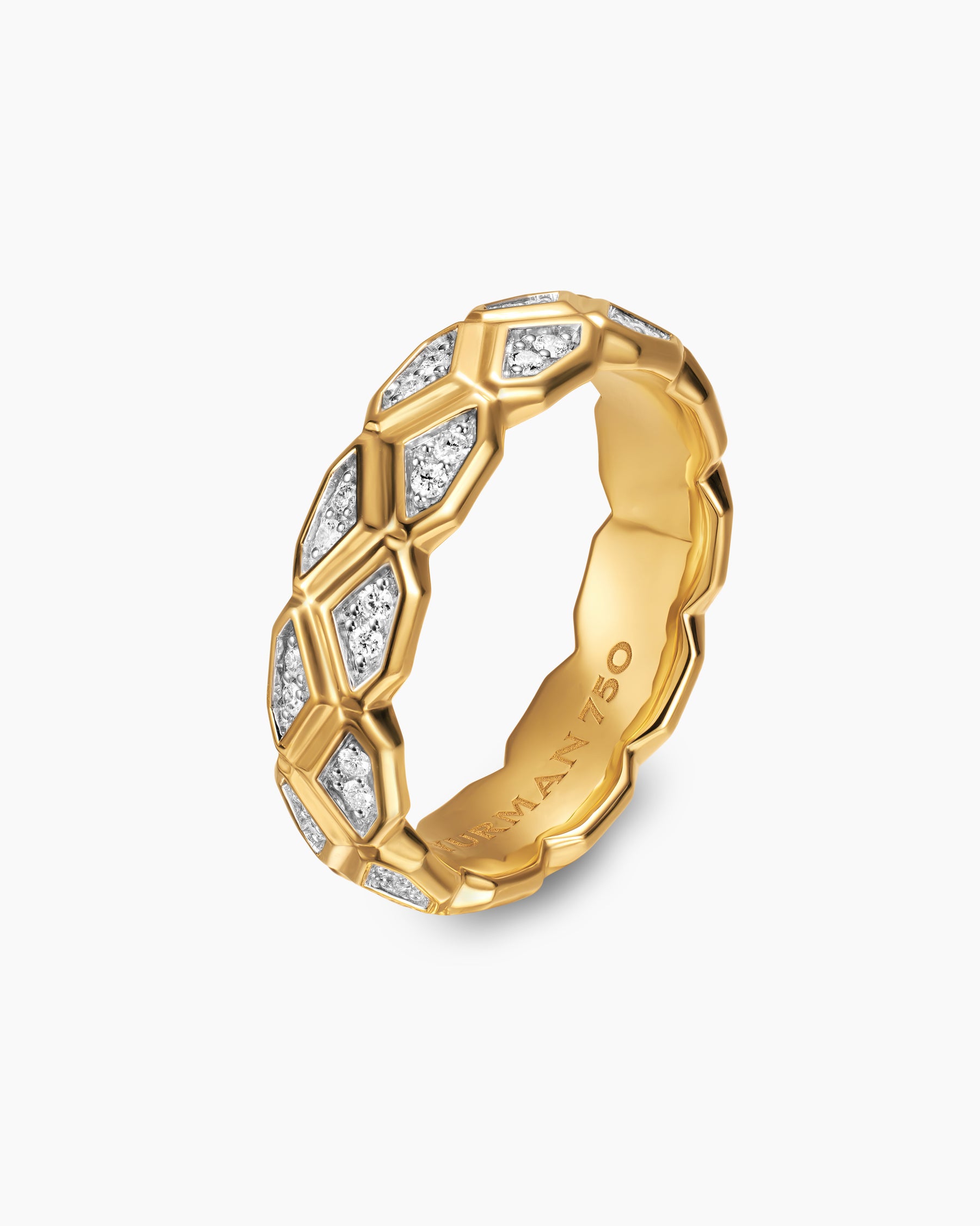 Hex Band Ring in 18K Yellow Gold with Diamonds, 6mm - Image 3