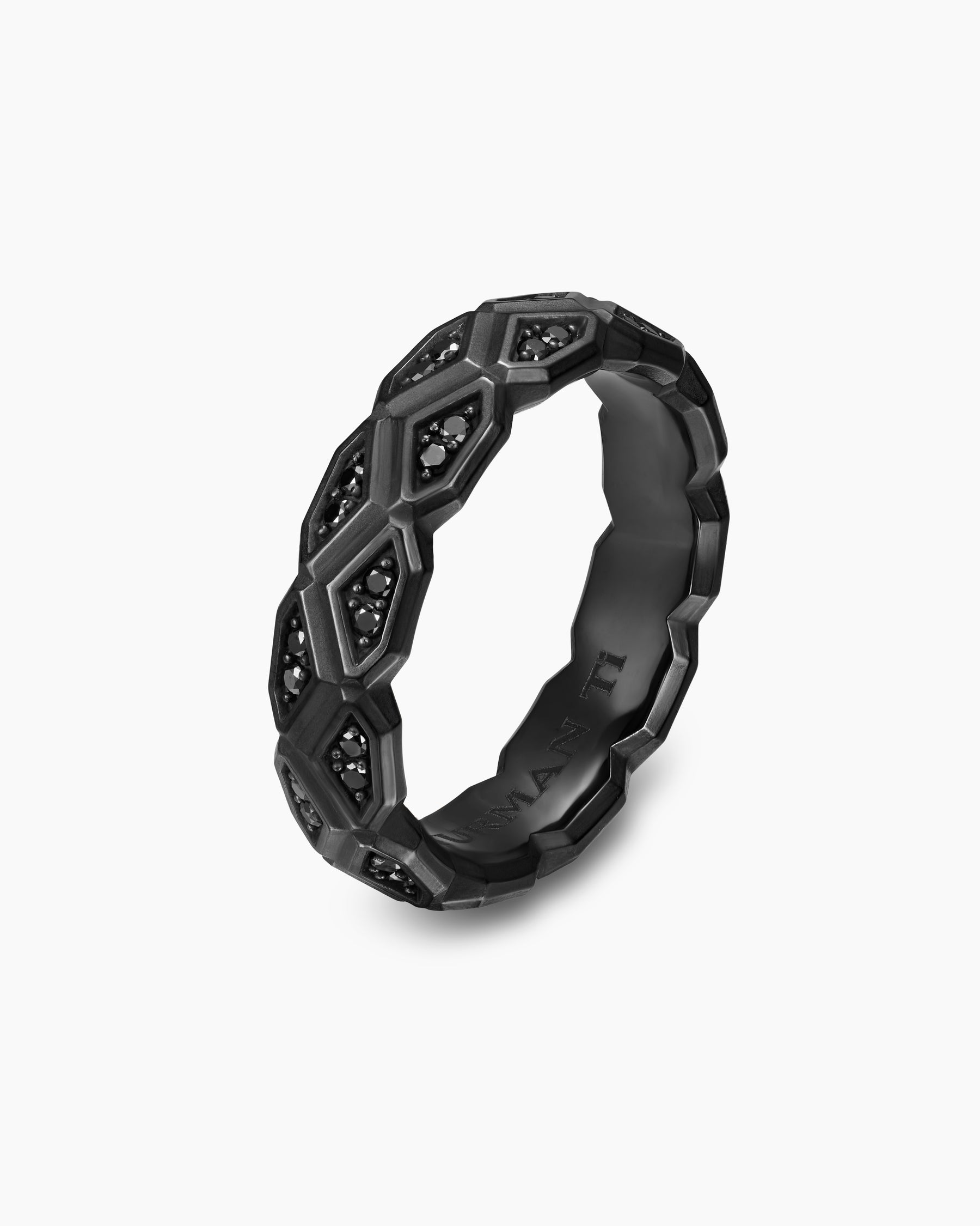 Hex Band Ring in Black Titanium with Black Diamonds, 6mm - Image 3