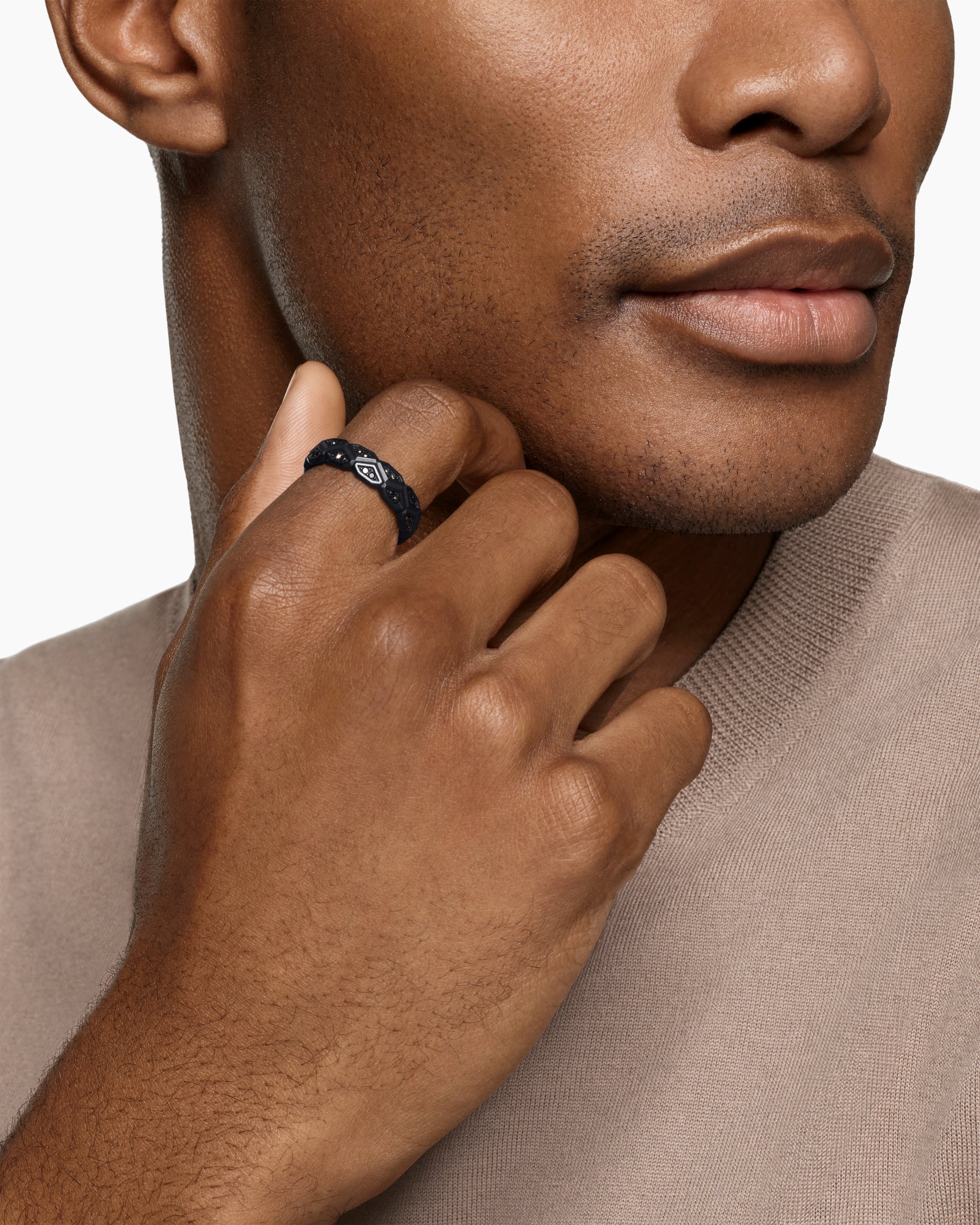 Alternative view of Hex Band Ring in Black Titanium with Black Diamonds, 6mm