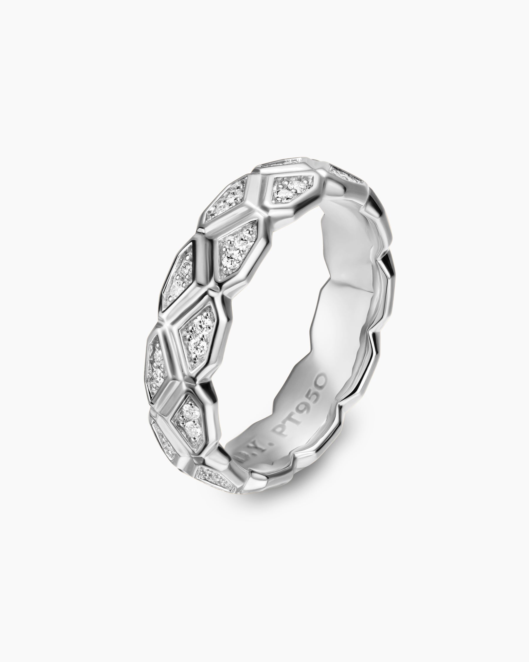 Hex Band Ring in Platinum with Diamonds, 6mm - Image 2