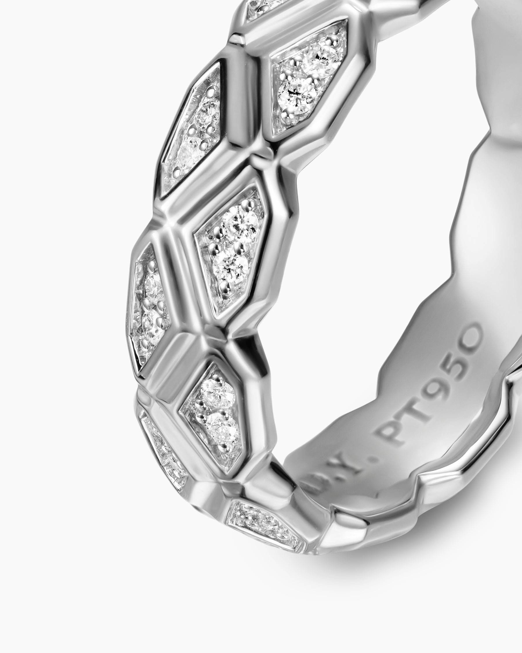 Hex Band Ring in Platinum with Diamonds, 6mm - Image 4