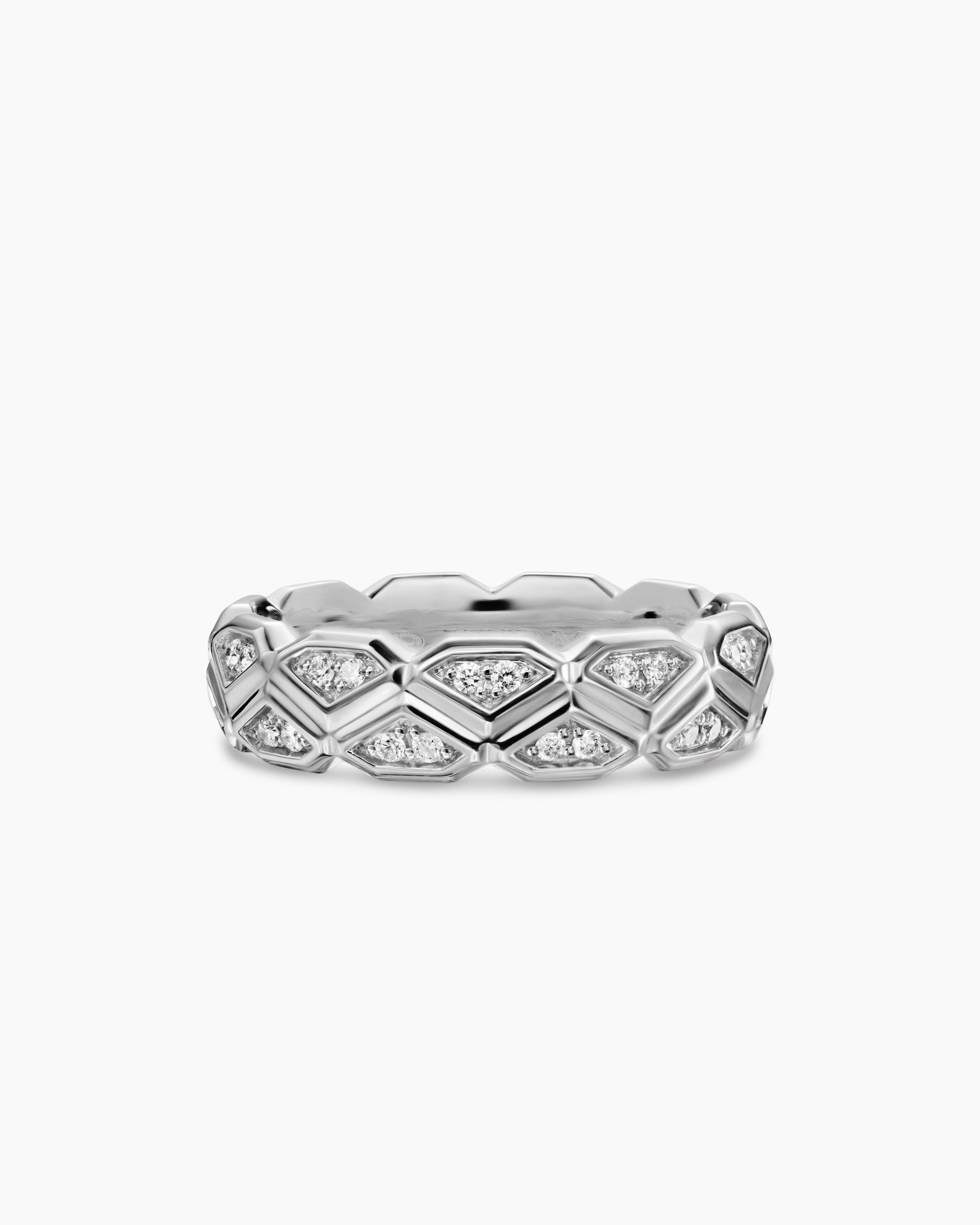 Hex Band Ring in Platinum with Diamonds, 6mm