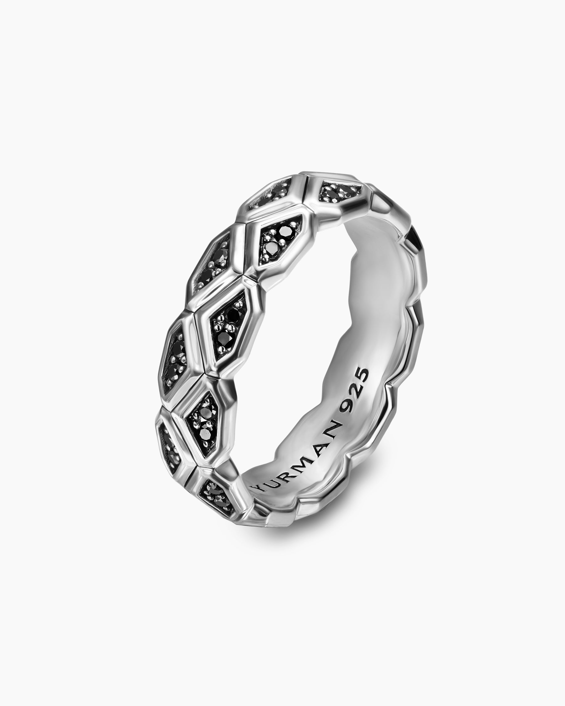Hex Band Ring in Sterling Silver with Black Diamonds, 6mm - Image 3