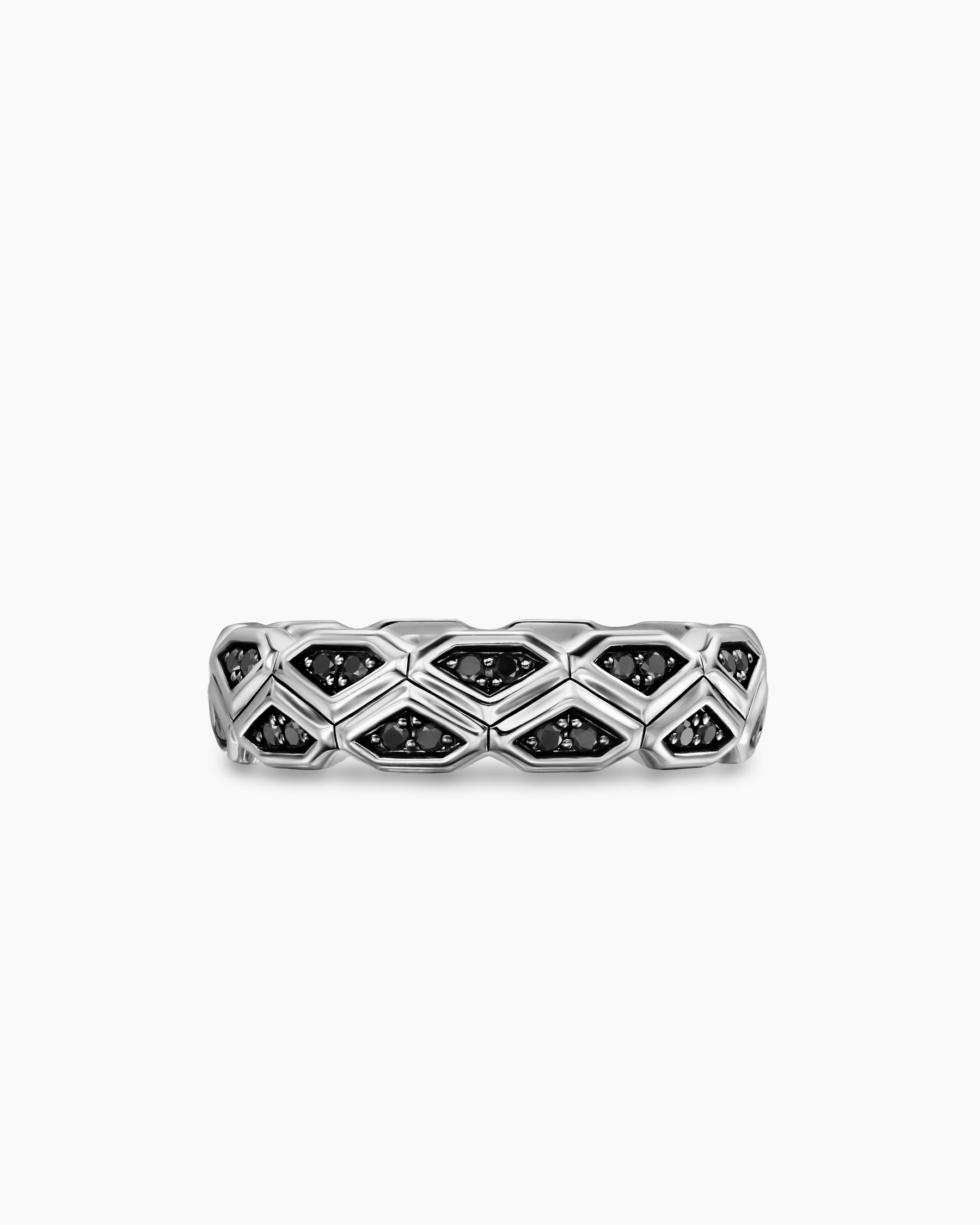 Hex Band Ring in Sterling Silver with Black Diamonds, 6mm - Image 4