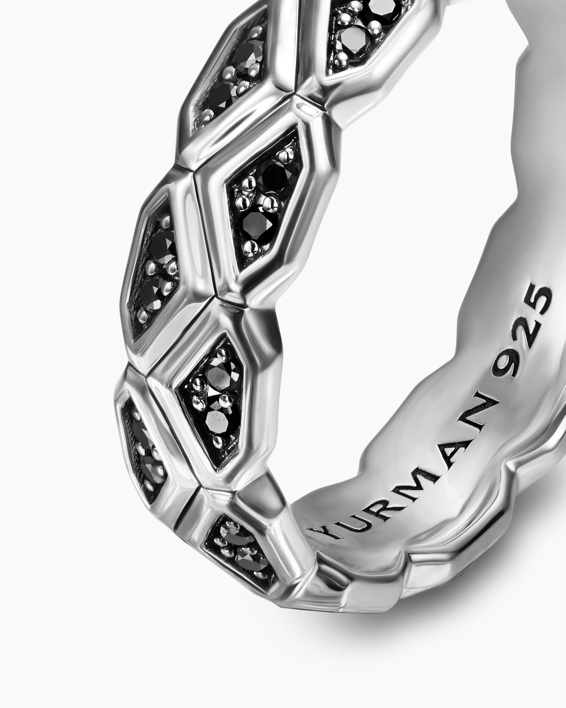 Hex Band Ring in Sterling Silver with Black Diamonds, 6mm - Image 5