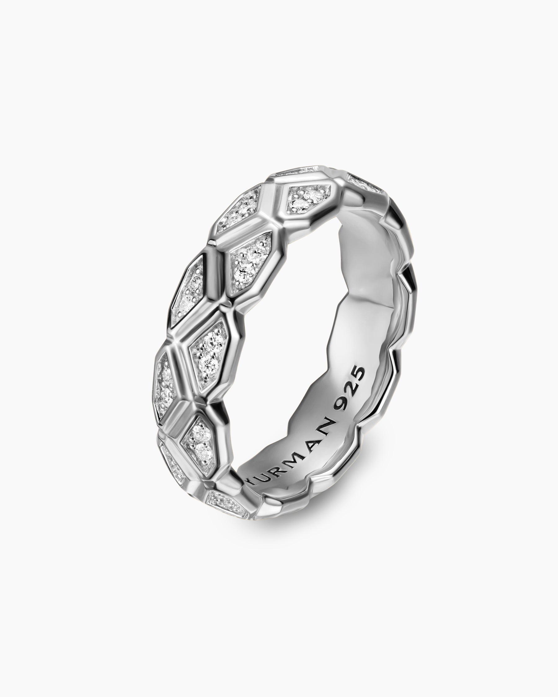 Hex Band Ring in Sterling Silver with Diamonds, 6mm - Image 3