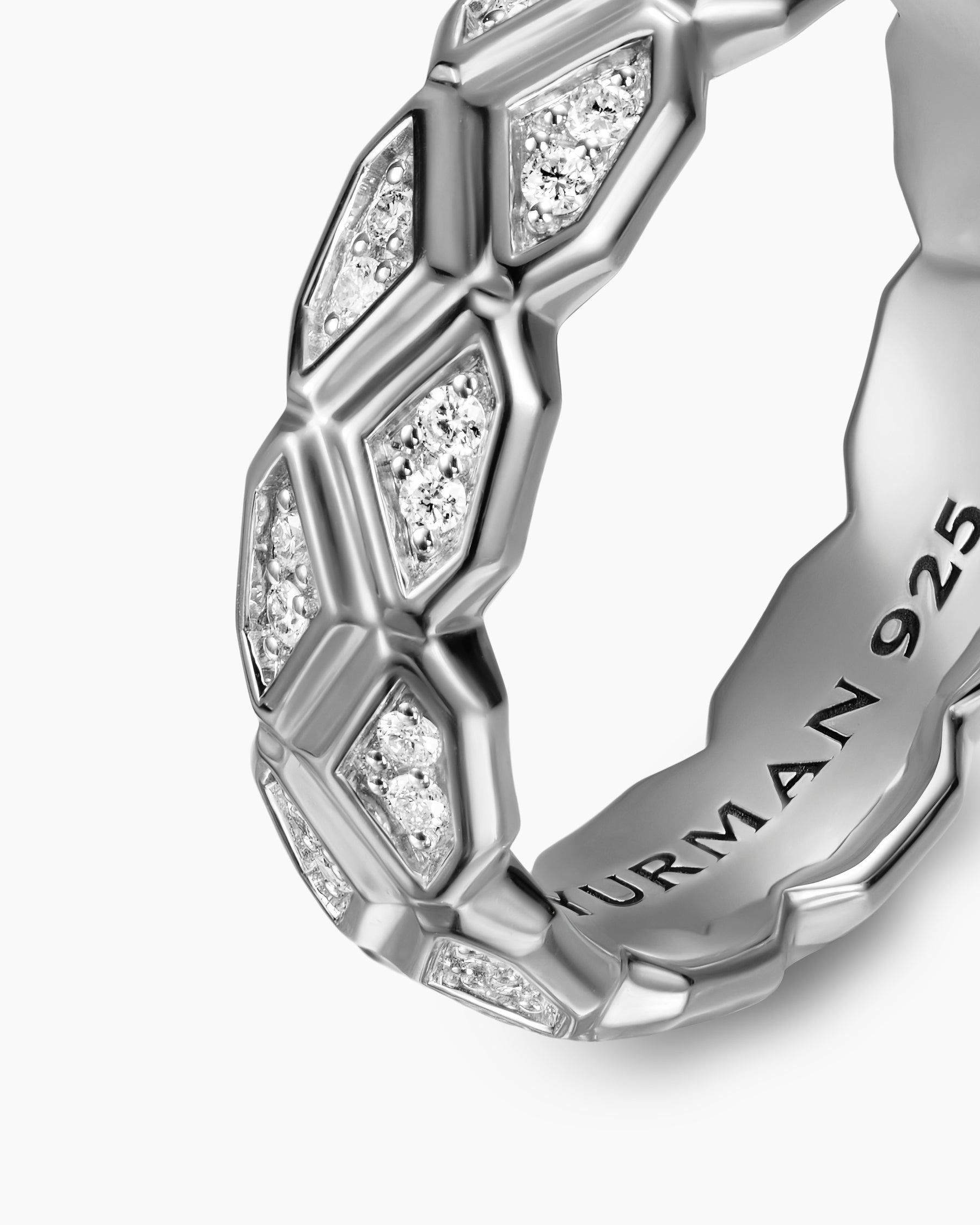Hex Band Ring in Sterling Silver with Diamonds, 6mm - Image 5