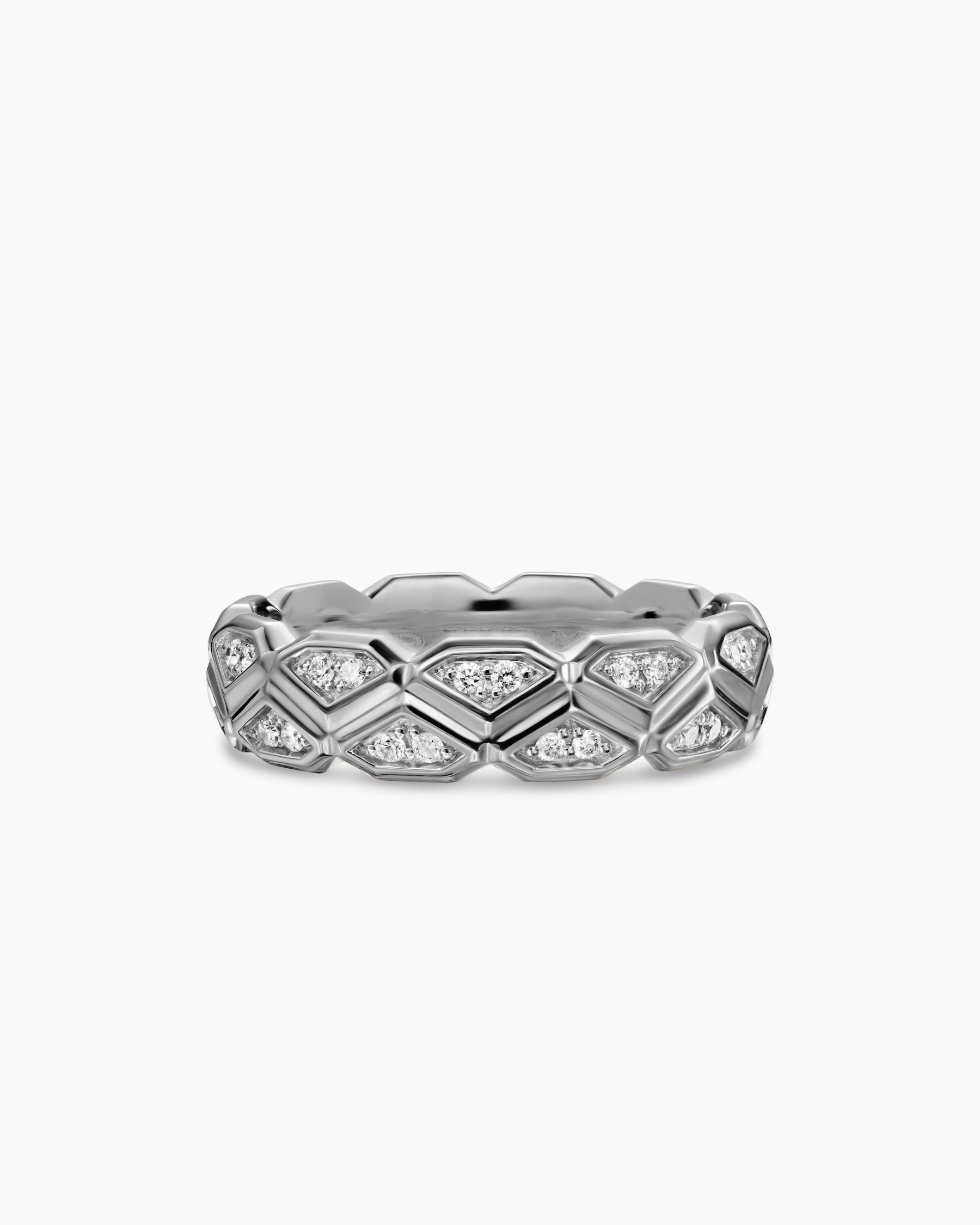 Hex Band Ring in Sterling Silver with Diamonds, 6mm