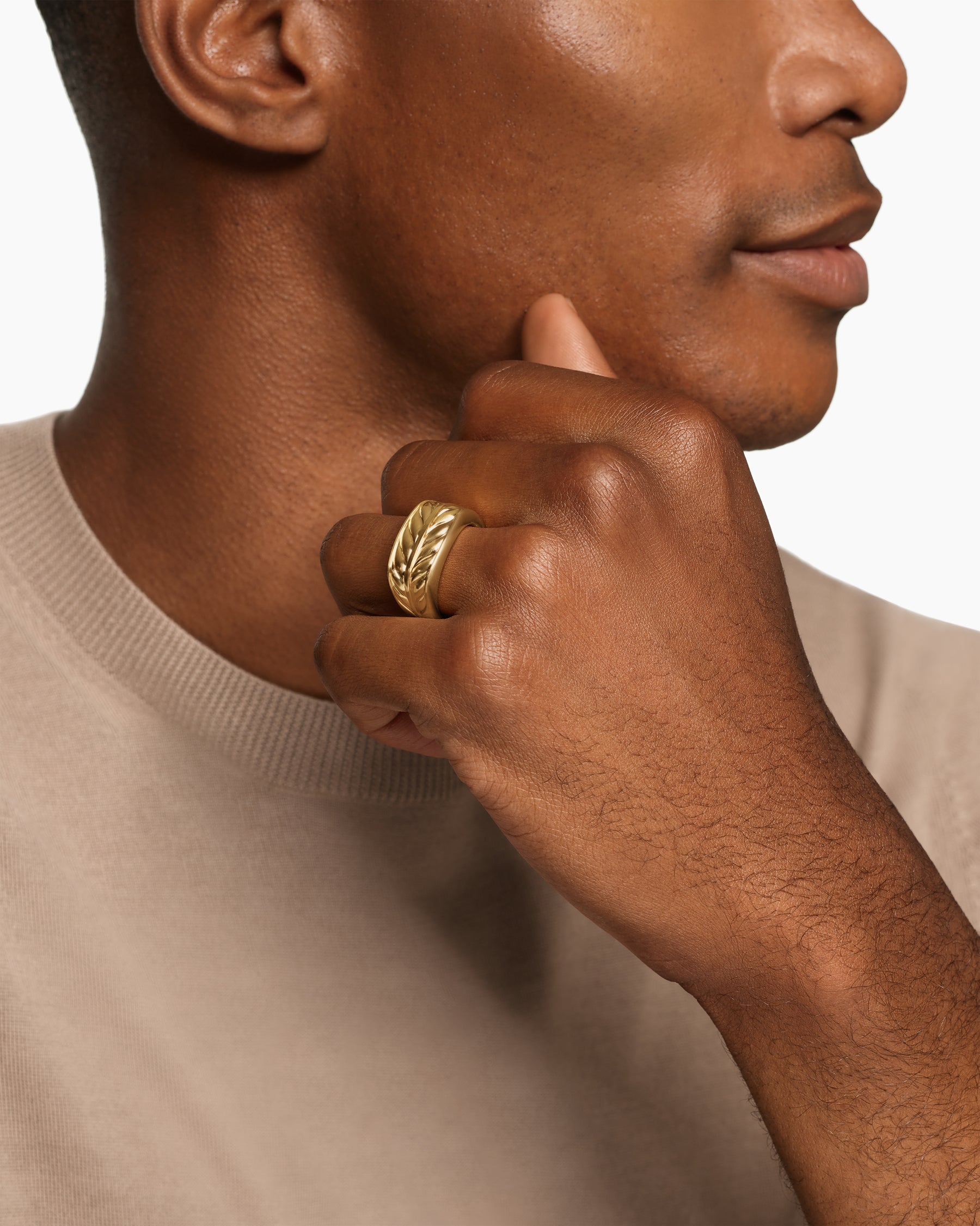 Alternative view of Chevron Three Sided Signet Ring in 18K Yellow Gold, 12.5mm