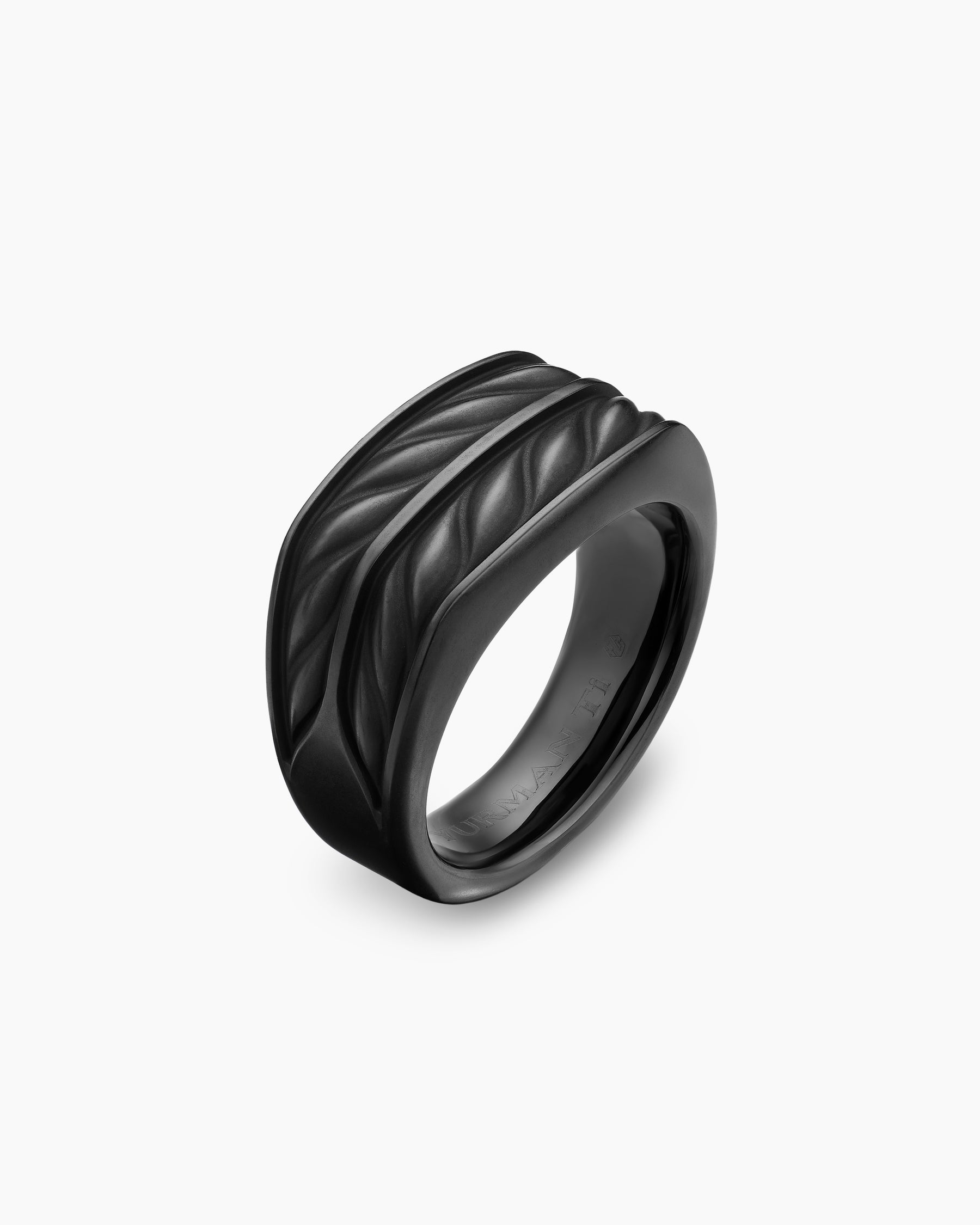 Chevron Three Sided Signet Ring in Black Titanium, 12.5mm - Image 3