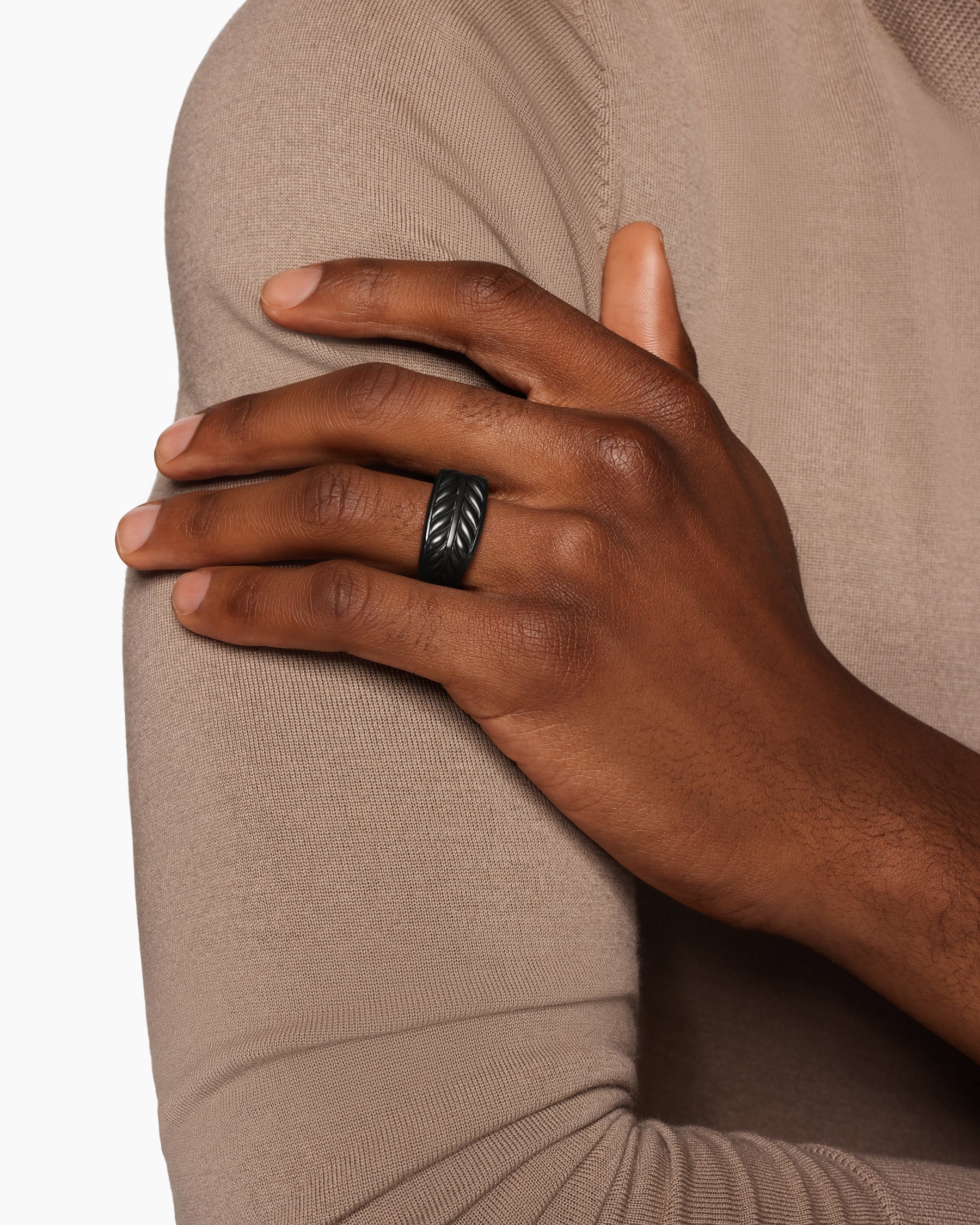 Alternative view of Chevron Three Sided Signet Ring in Black Titanium, 12.5mm