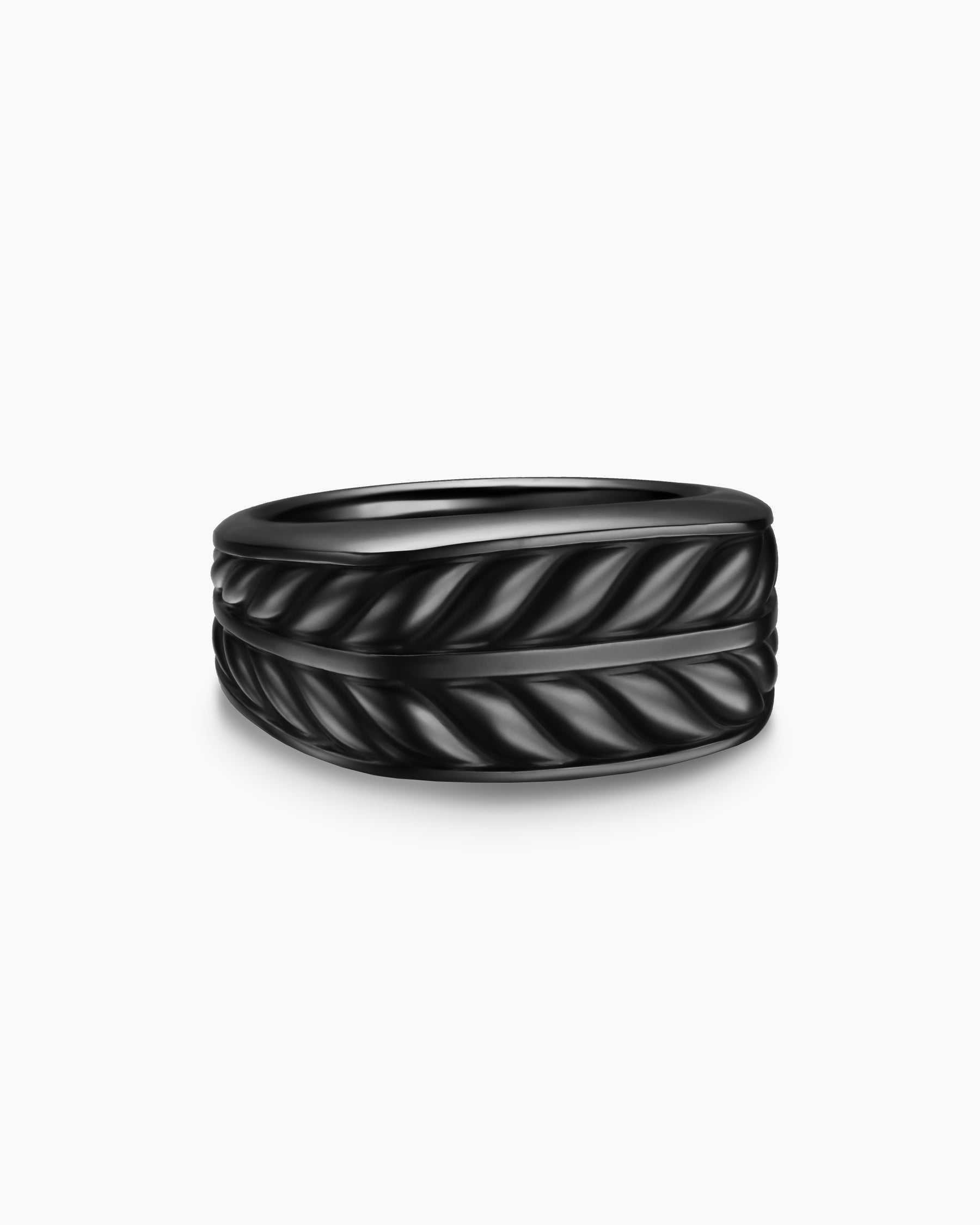 Chevron Three Sided Signet Ring in Black Titanium, 12.5mm