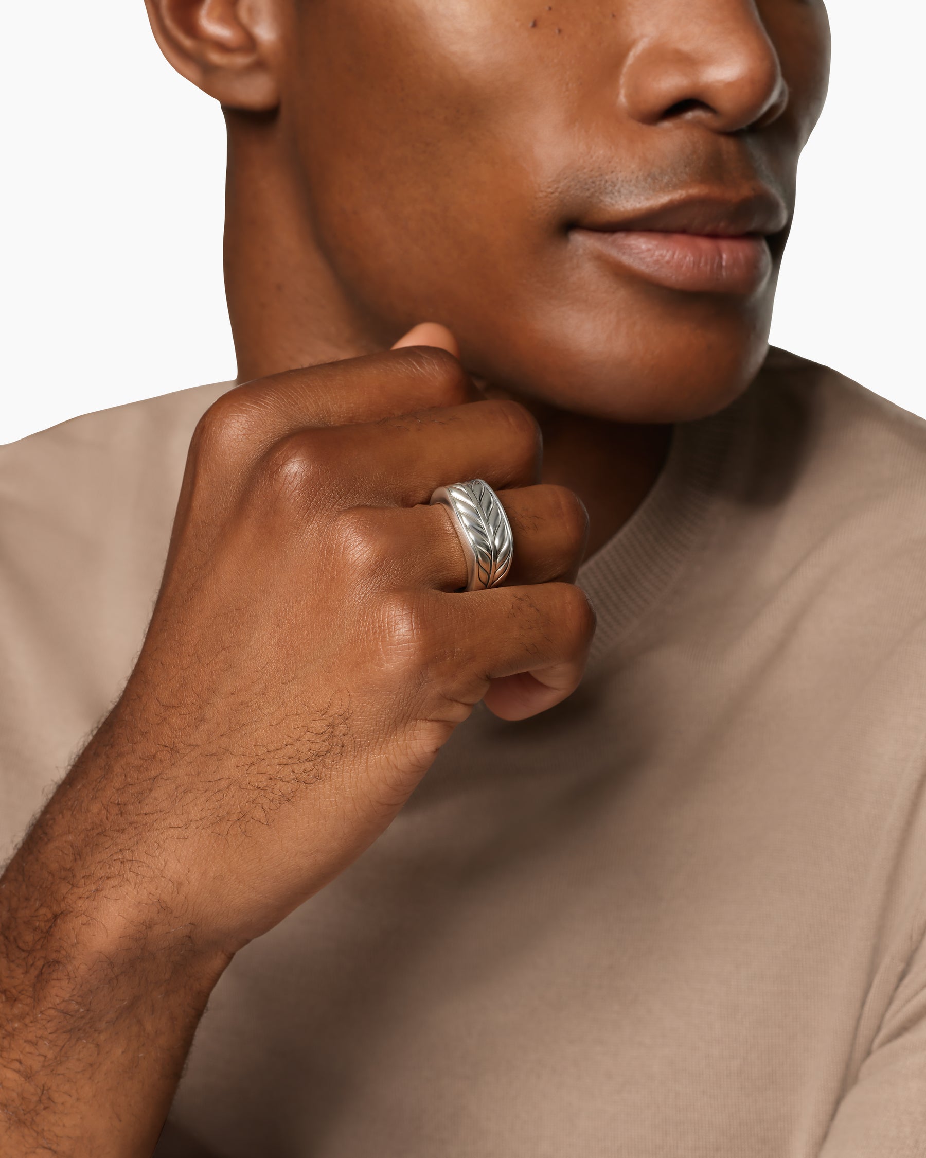Alternative view of Chevron Three Sided Signet Ring in Sterling Silver, 12.5mm