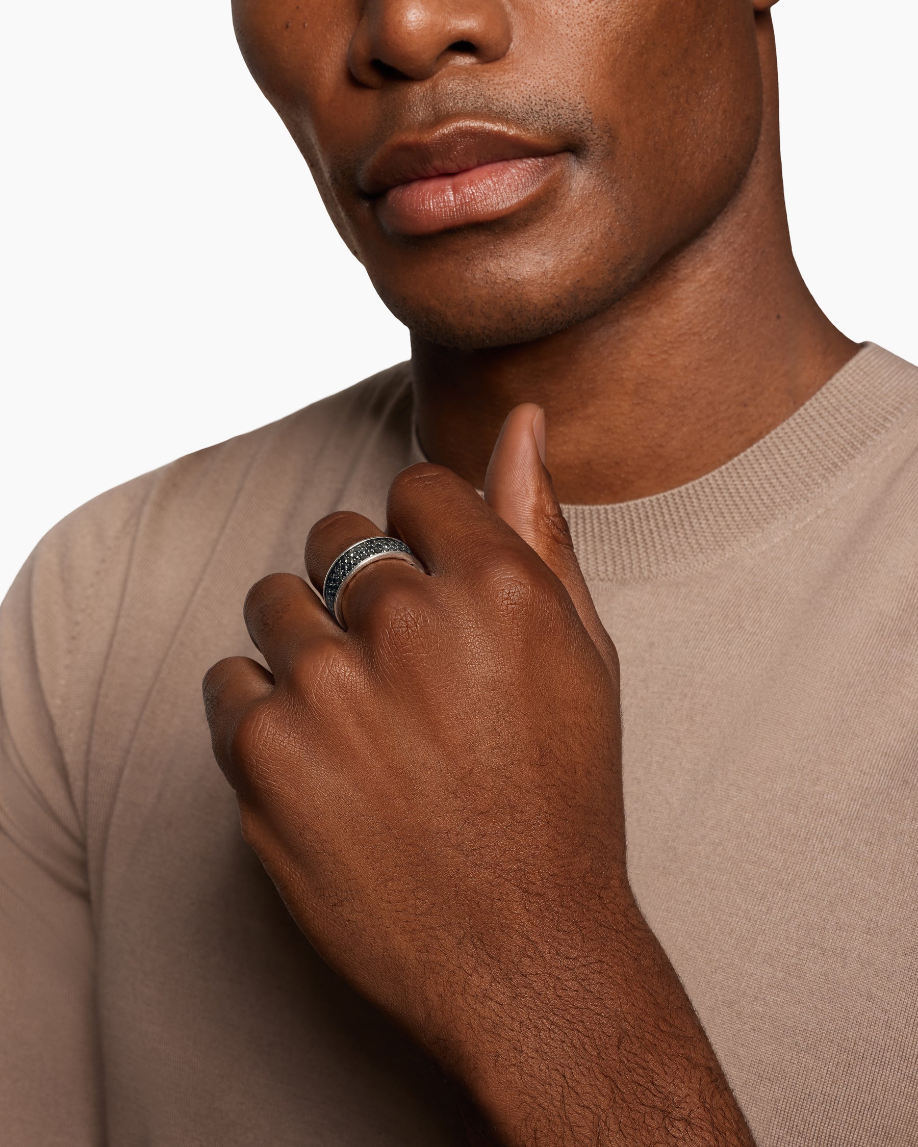Alternative view of Streamline Band Ring in Sterling Silver with Black Diamonds, 7.6mm