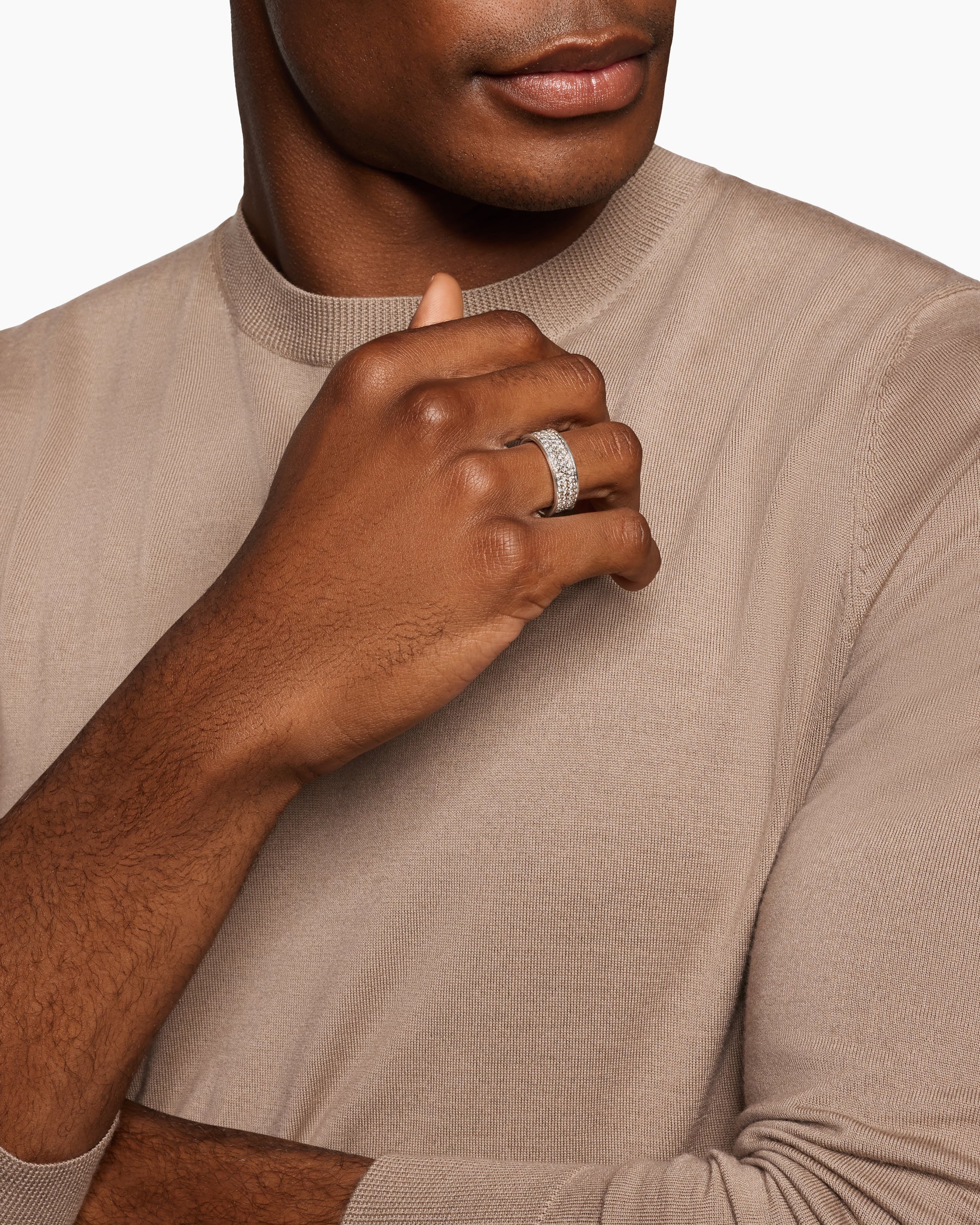 Alternative view of Streamline Band Ring in Sterling Silver with Diamonds, 7.6mm