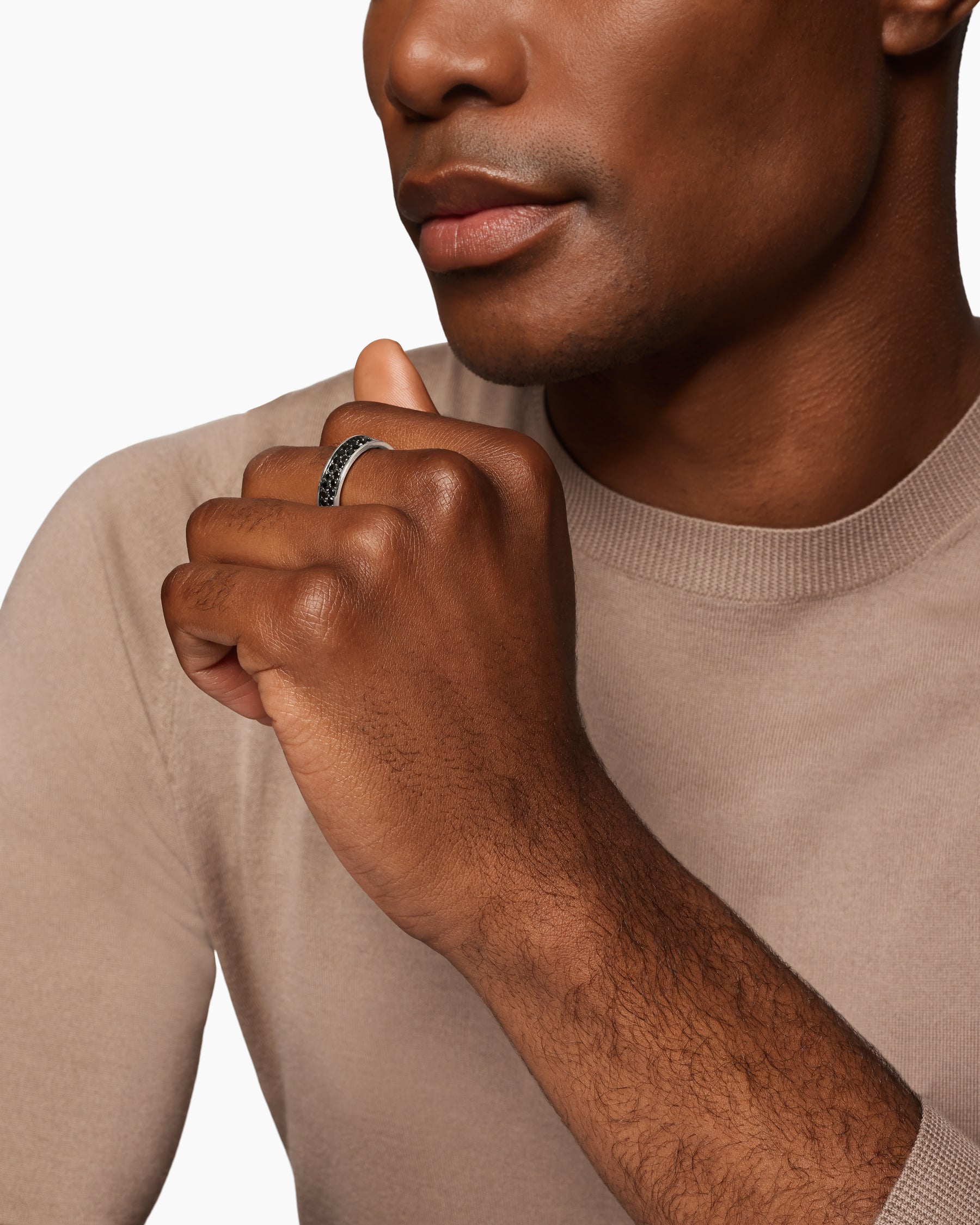 Alternative view of Streamline Band Ring in Sterling Silver with Black Diamonds, 6.2mm
