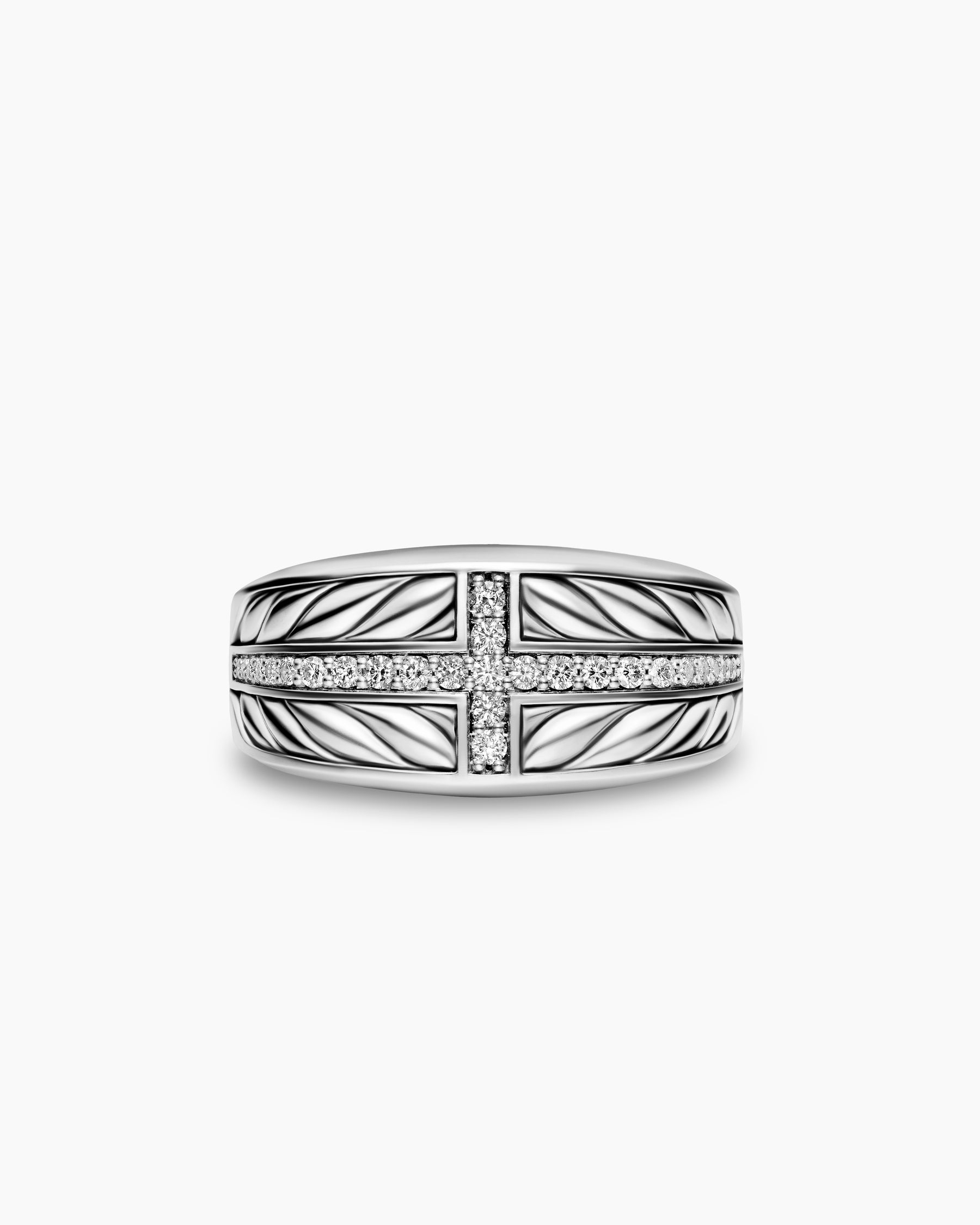 Chevron Three Sided Signet Ring in Sterling Silver with Diamonds, 12.5mm - Image 4